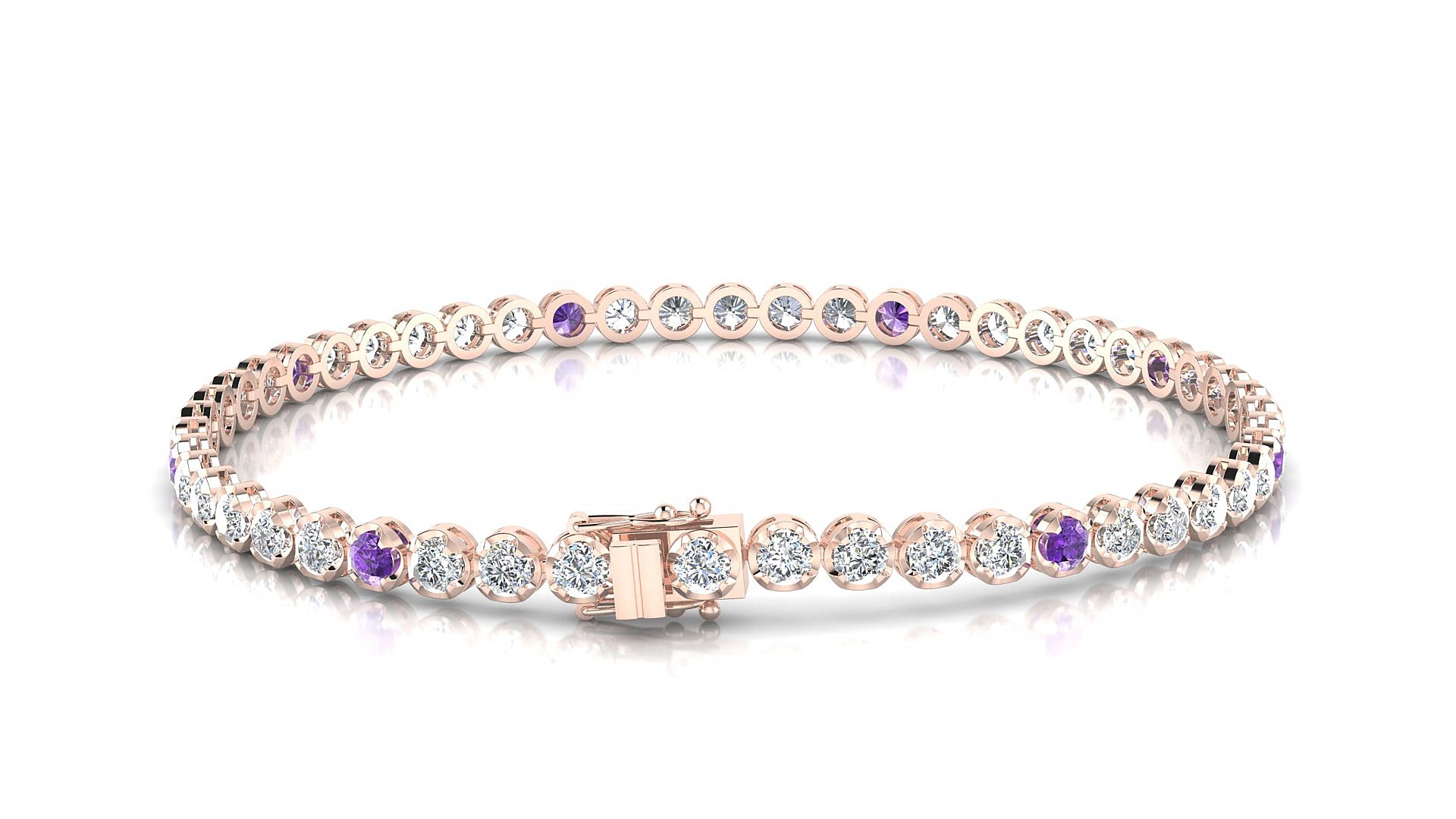 Bengal 1-5 | 18k Rose Gold 2.5 mm Round Natural Amethyst & Diamond 15 cm Tennis Bracelet