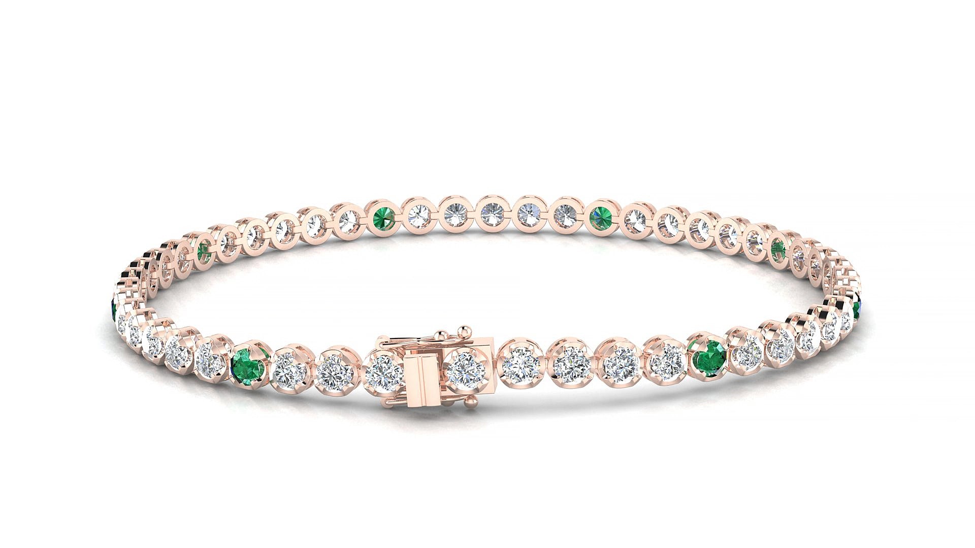 Bengal 1-5 | 18k Rose Gold 2.5 mm Round Natural Emerald & Diamond 17 cm Tennis Bracelet