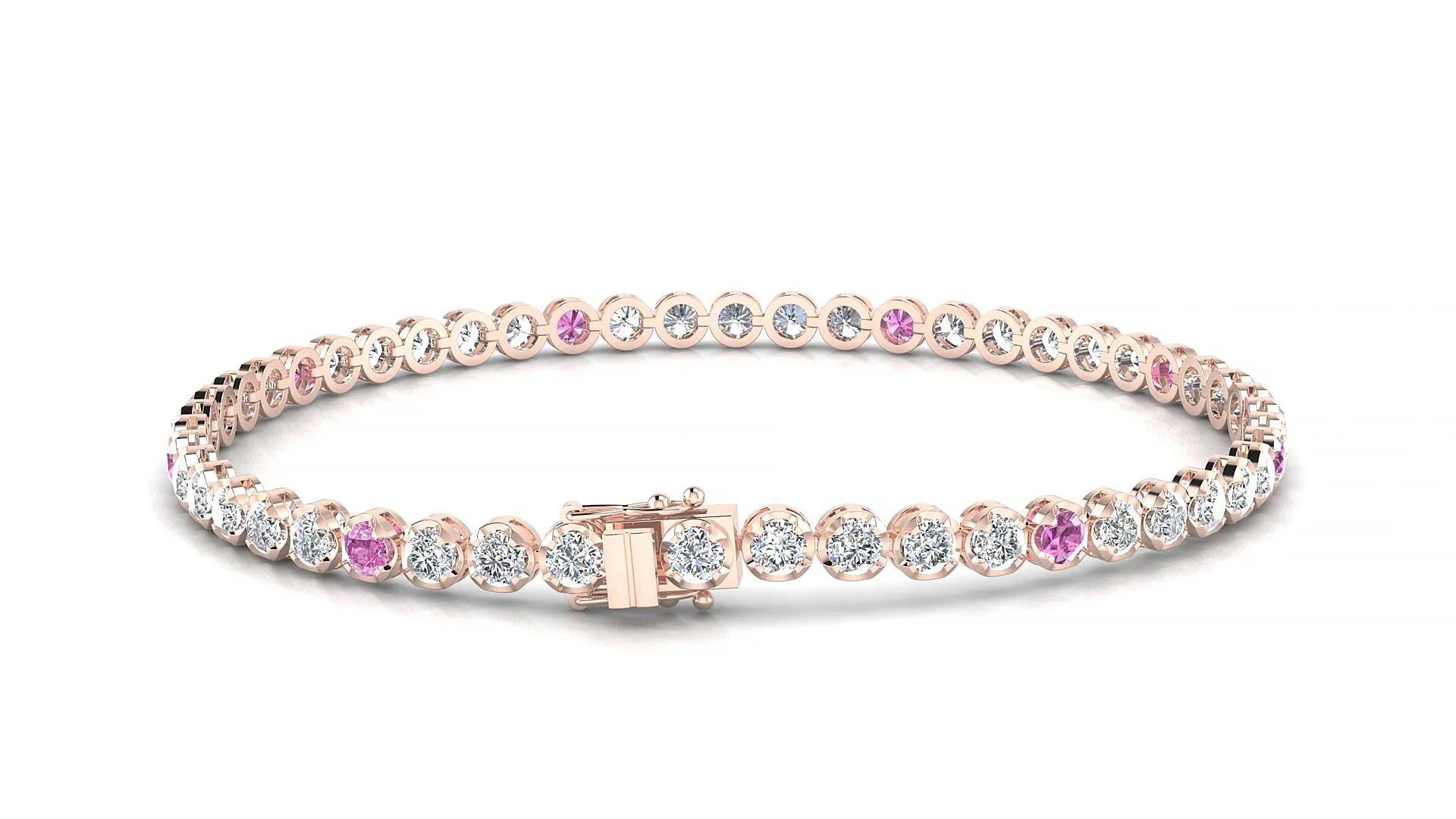Bengal 1-5 | 18k Rose Gold 2.5 mm Round Natural Pink Sapphire & Diamond Tennis Bracelet