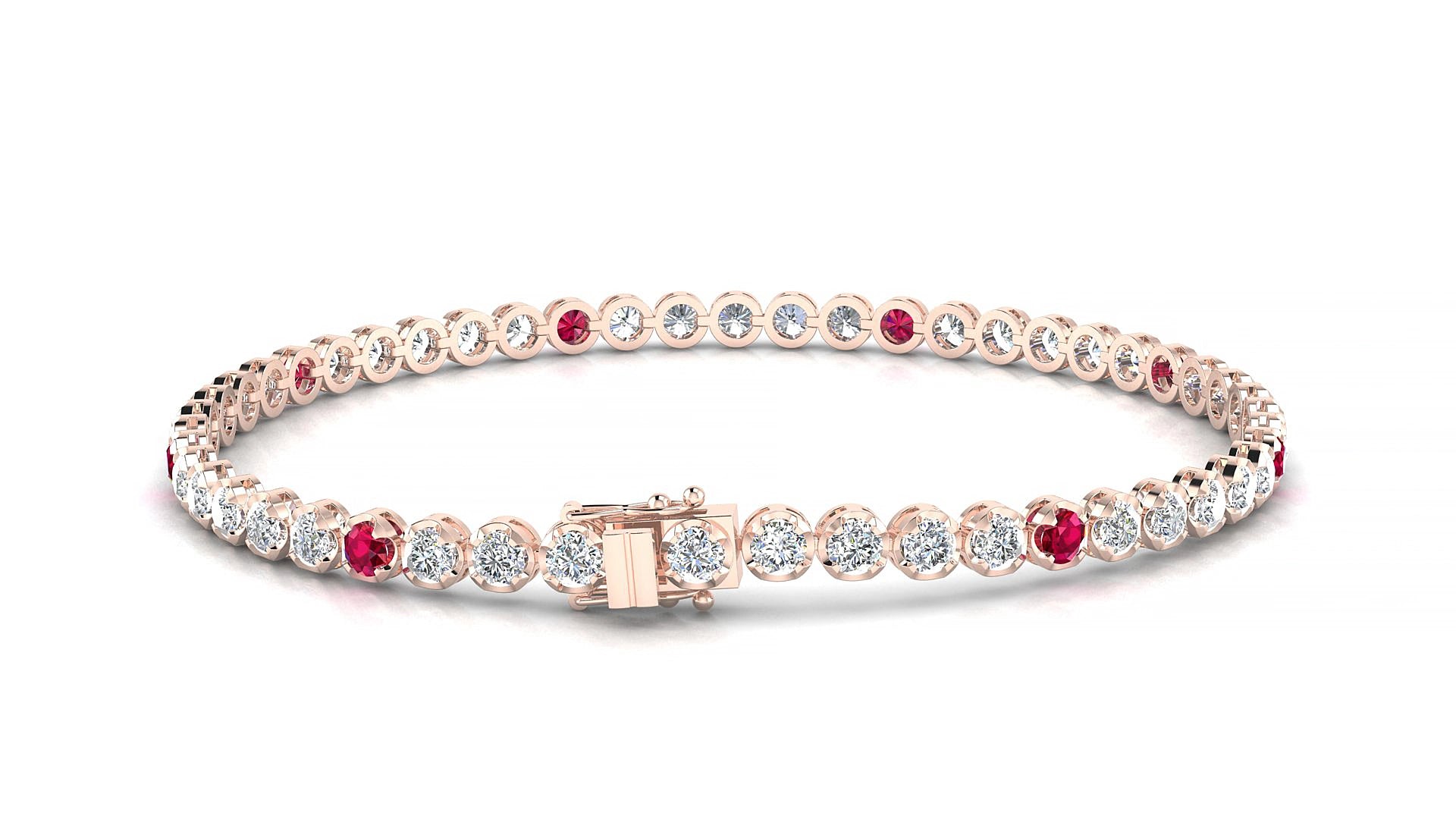 Bengal 1-5 | 18k Rose Gold 2.5 mm Round Natural Ruby & Diamond 16 cm Tennis Bracelet
