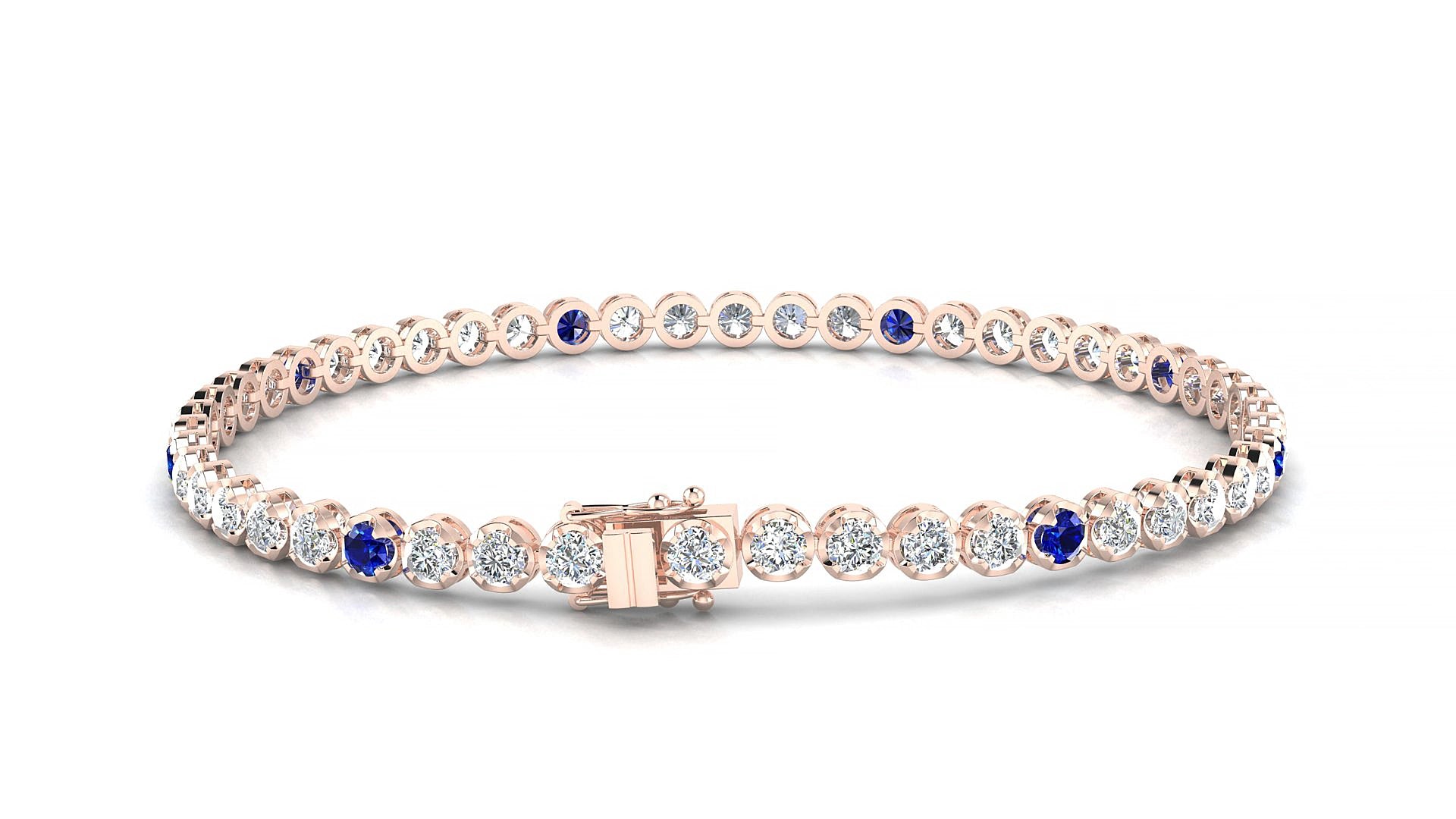 Bengal 1-5 | 18k Rose Gold 2.5 mm Round Natural Sapphire & Diamond 17 cm Tennis Bracelet