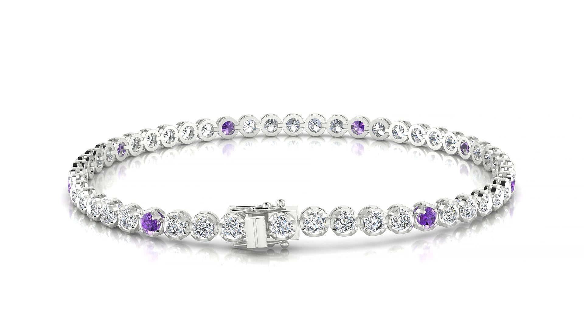 Bengal 1-5 | 18k White Gold 2.5 mm Round Natural Amethyst & Diamond 20 cm Tennis Bracelet