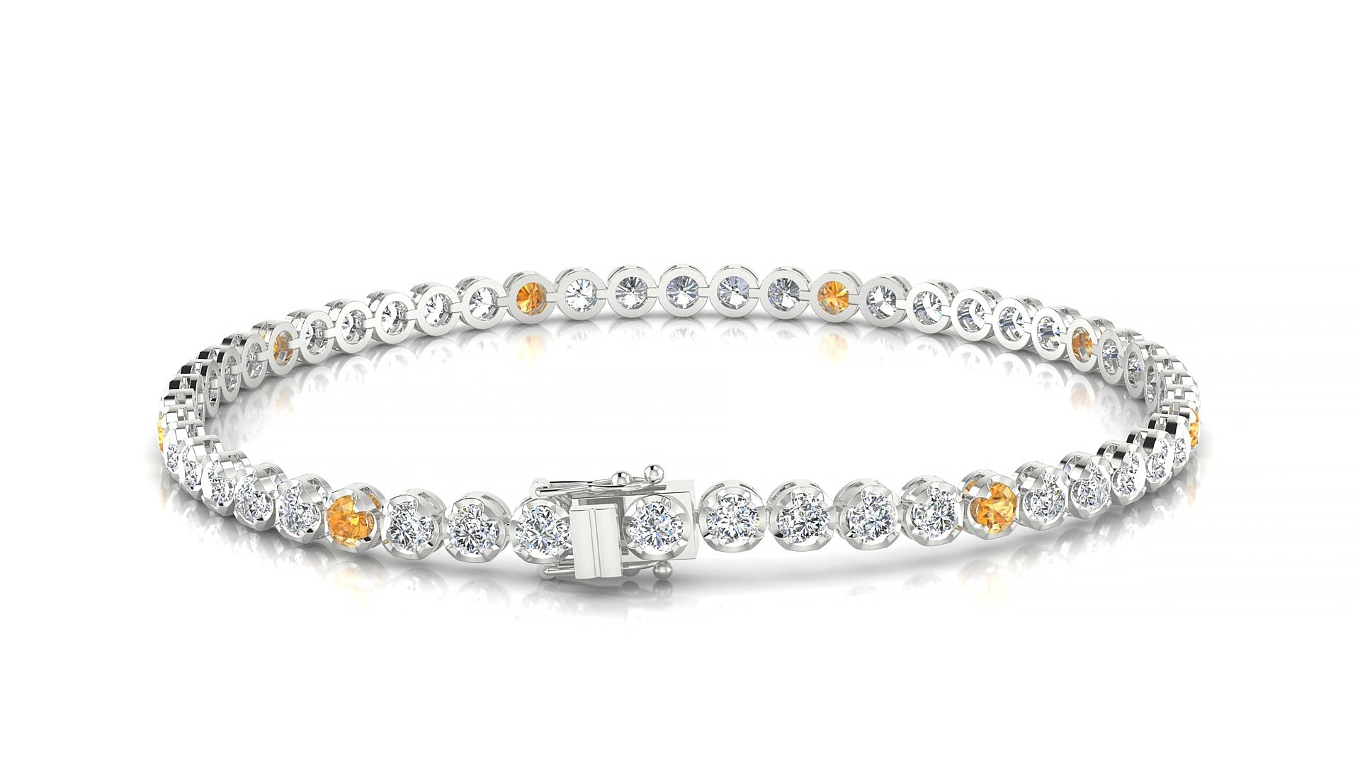 Bengal 1-5 | 18k White Gold 2.5 mm Round Natural Citrine & Diamond 15 cm Tennis Bracelet