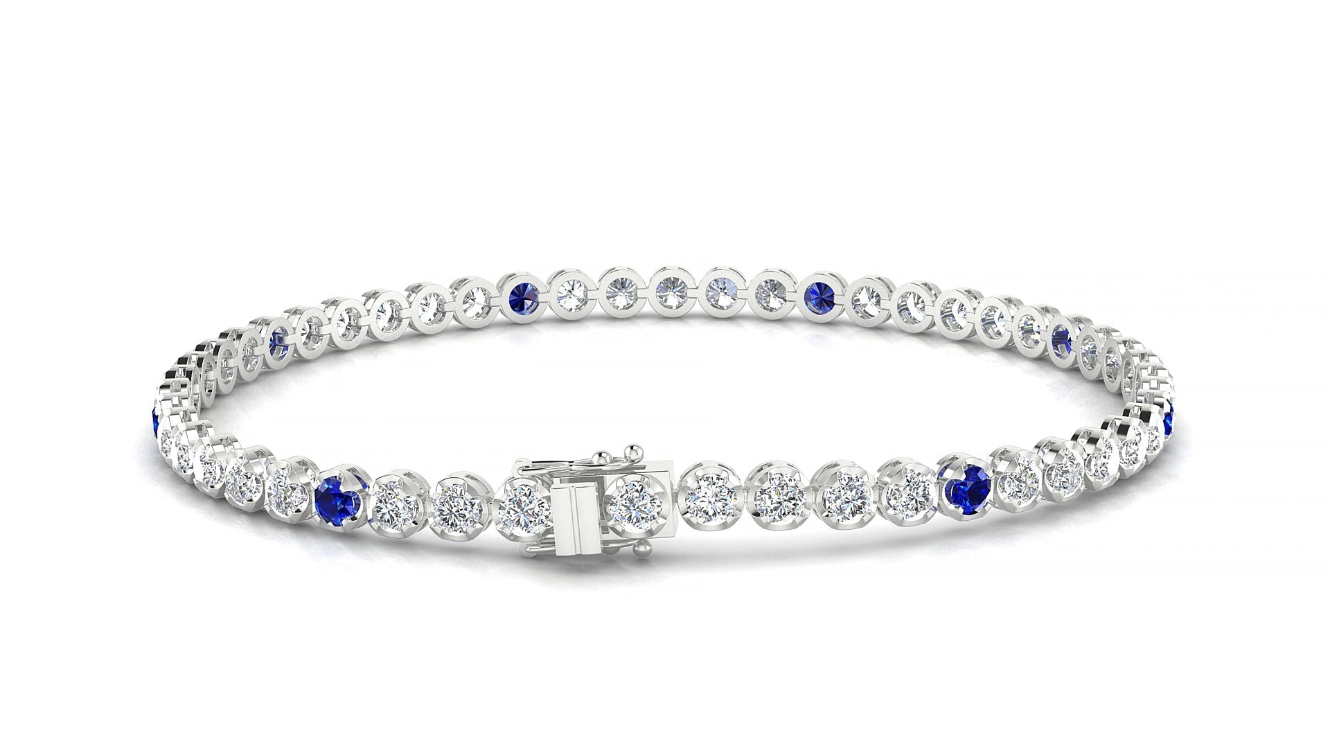 Bengal 1-5 | 18k White Gold 2.5 mm Round Natural Sapphire & Diamond 18 cm Tennis Bracelet
