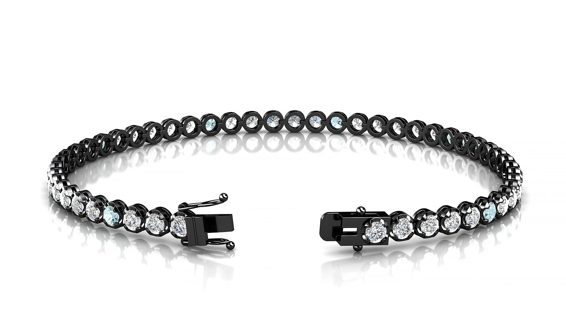 Bengal 1-5 | 18k Black Gold 2.5 mm Round Natural Aquamarine & Diamond Tennis Bracelet