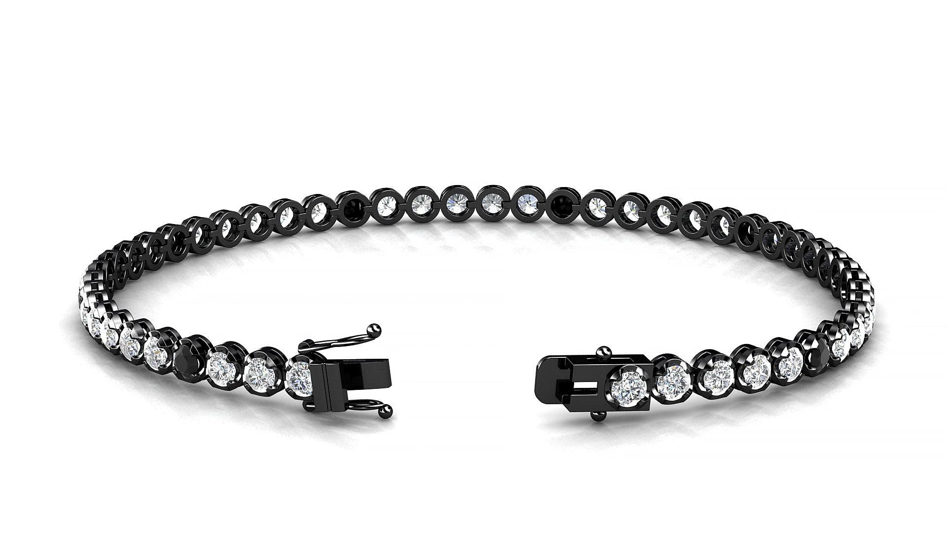 Bengal 1-5 | 18k Black Gold 2.5 mm Round Natural Black Diamond & Diamond 17 cm Tennis Bracelet