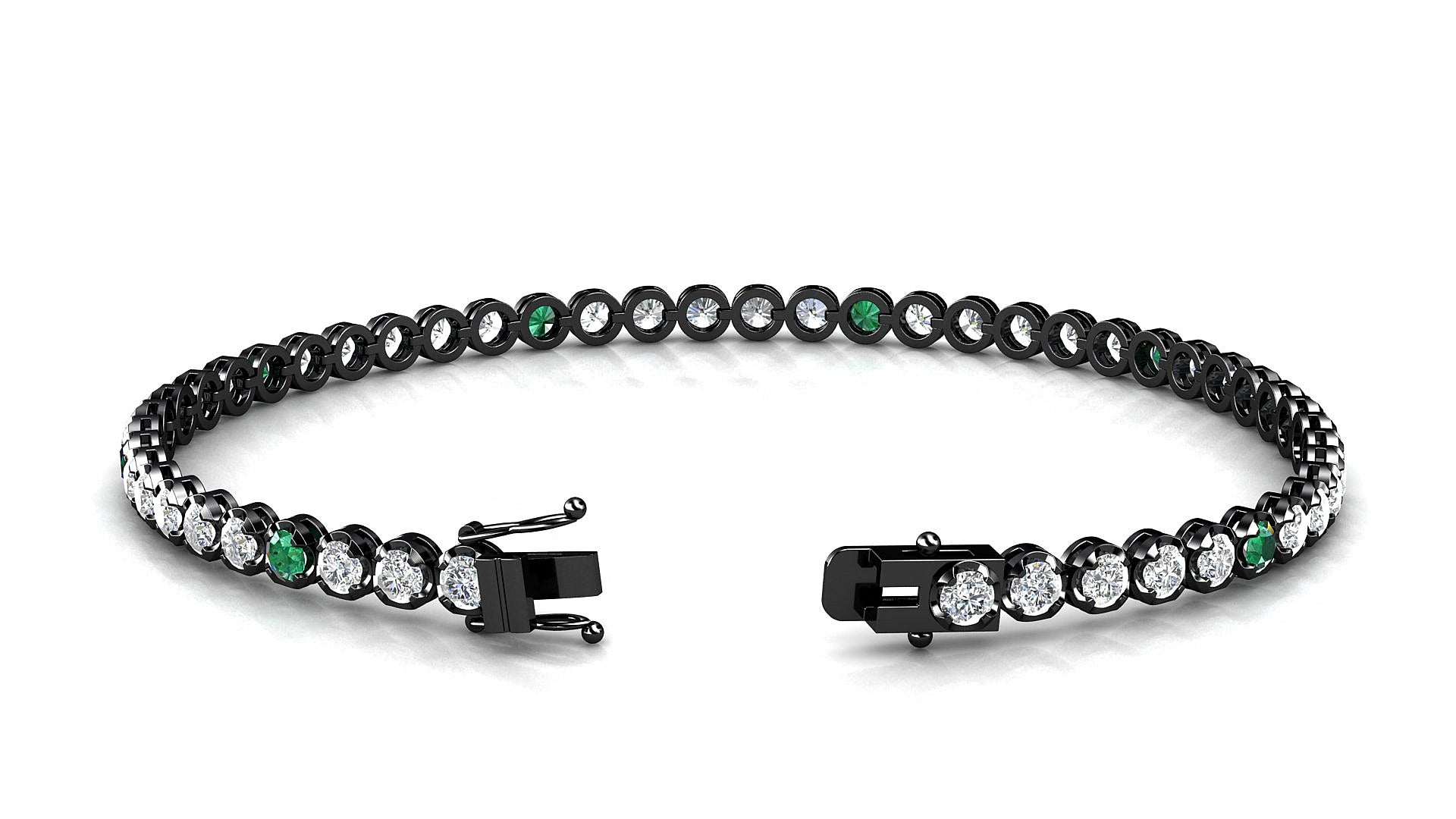 Bengal 1-5 | 18k Black Gold 2.5 mm Round Natural Emerald & Diamond 15 cm Tennis Bracelet