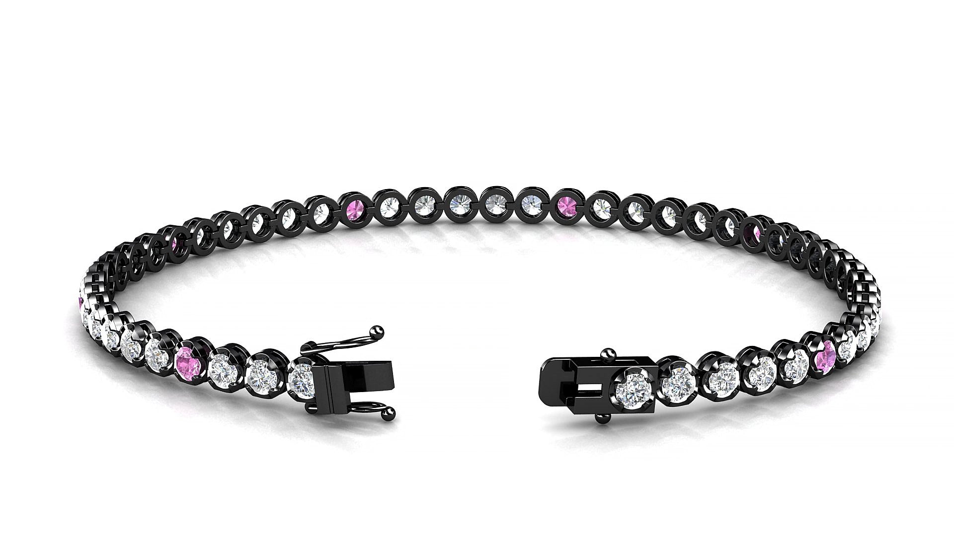 Bengal 1-5 | 18k Black Gold 2.5 mm Round Natural Pink Sapphire & Diamond 20 cm Tennis Bracelet