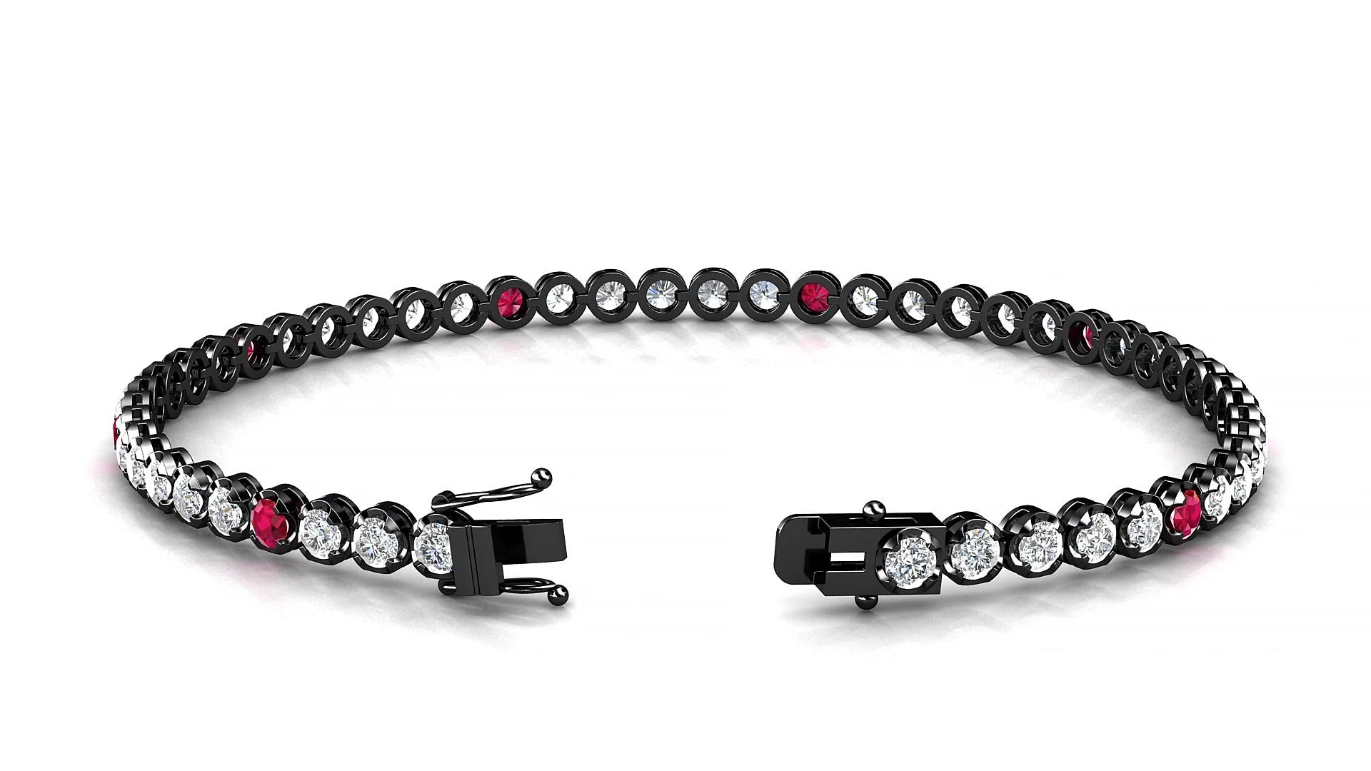 Bengal 1-5 | 18k Black Gold 2.5 mm Round Natural Ruby & Diamond Tennis Bracelet