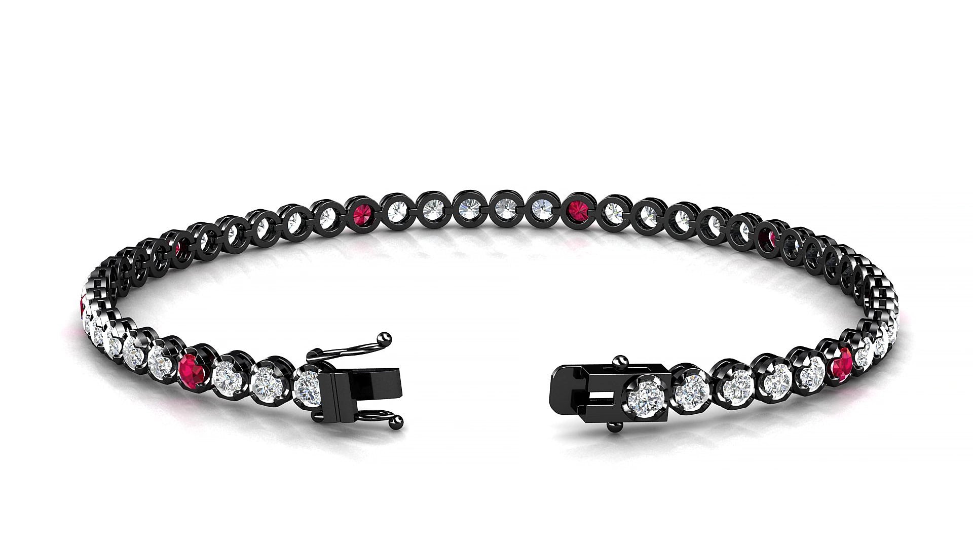 Bengal 1-5 | 18k Black Gold 2.5 mm Round Natural Ruby & Diamond 15 cm Tennis Bracelet