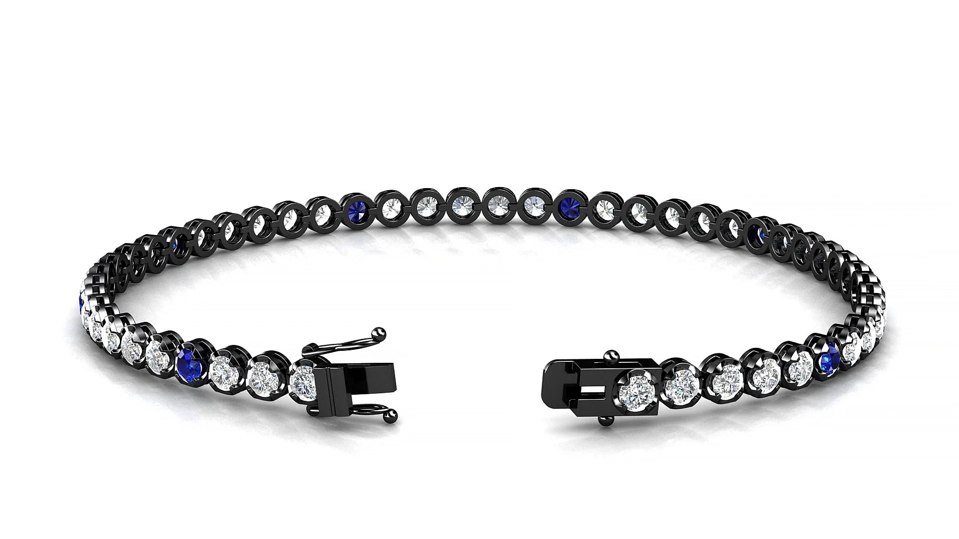 Bengal 1-5 | 18k Black Gold 2.5 mm Round Natural Sapphire & Diamond Tennis Bracelet