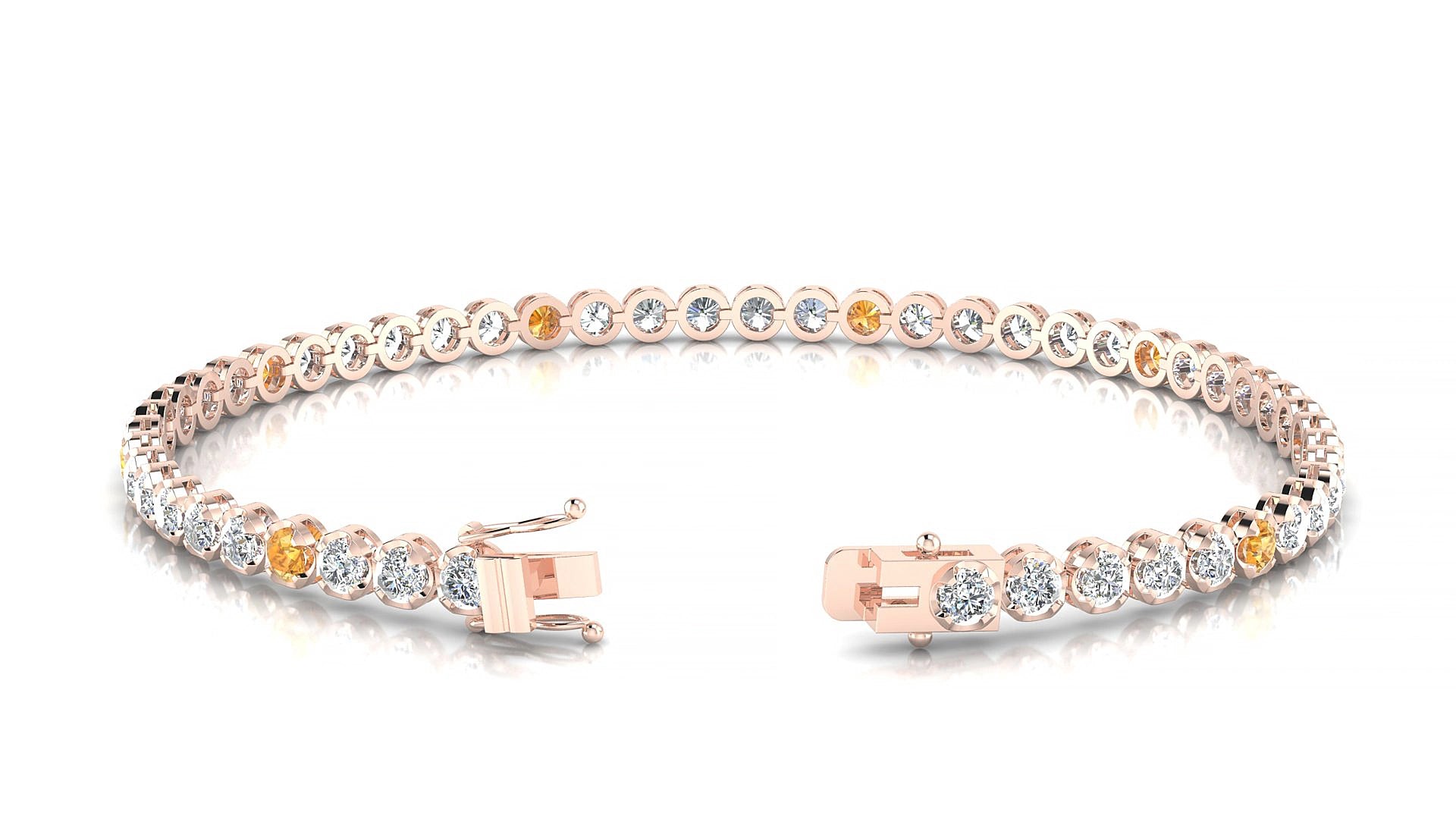 Bengal 1-5 | 18k Rose Gold 2.5 mm Round Natural Citrine & Diamond 15 cm Tennis Bracelet