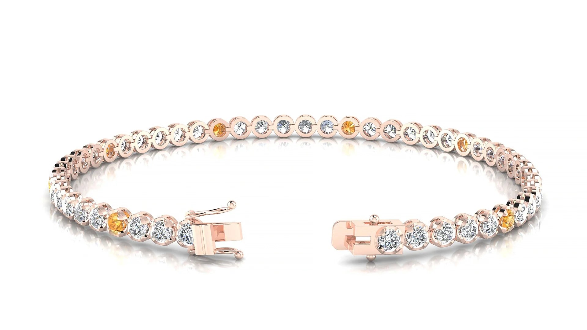 Bengal 1-5 | 18k Rose Gold 2.5 mm Round Natural Citrine & Diamond Tennis Bracelet