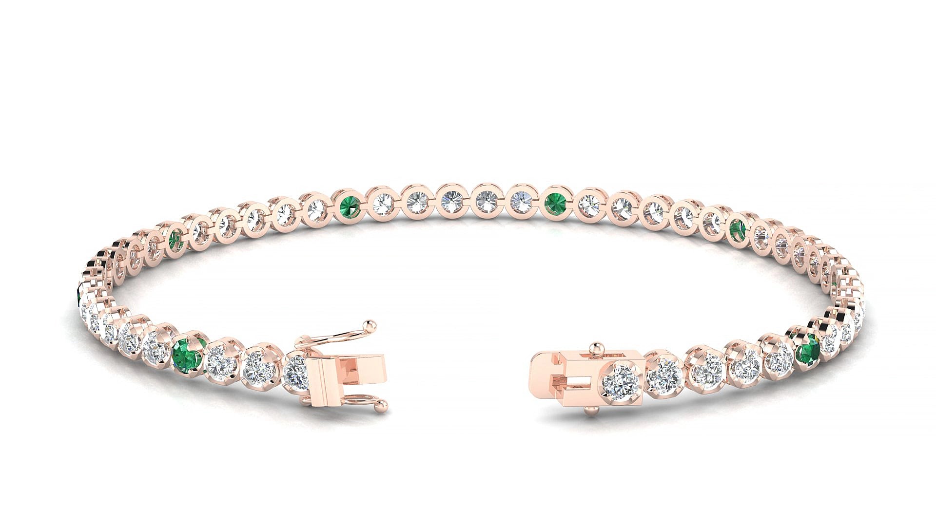 Bengal 1-5 | 18k Rose Gold 2.5 mm Round Natural Emerald & Diamond 17 cm Tennis Bracelet