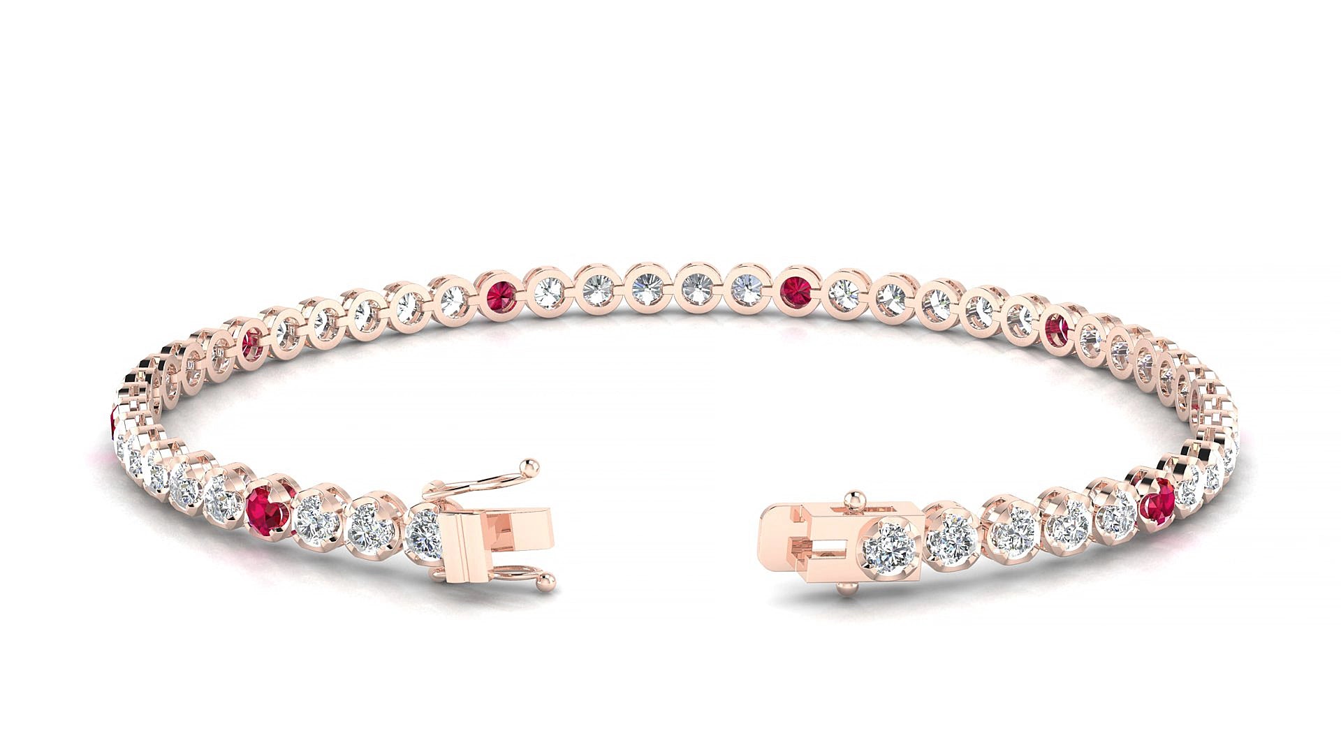 Bengal 1-5 | 18k Rose Gold 2.5 mm Round Natural Ruby & Diamond 15 cm Tennis Bracelet