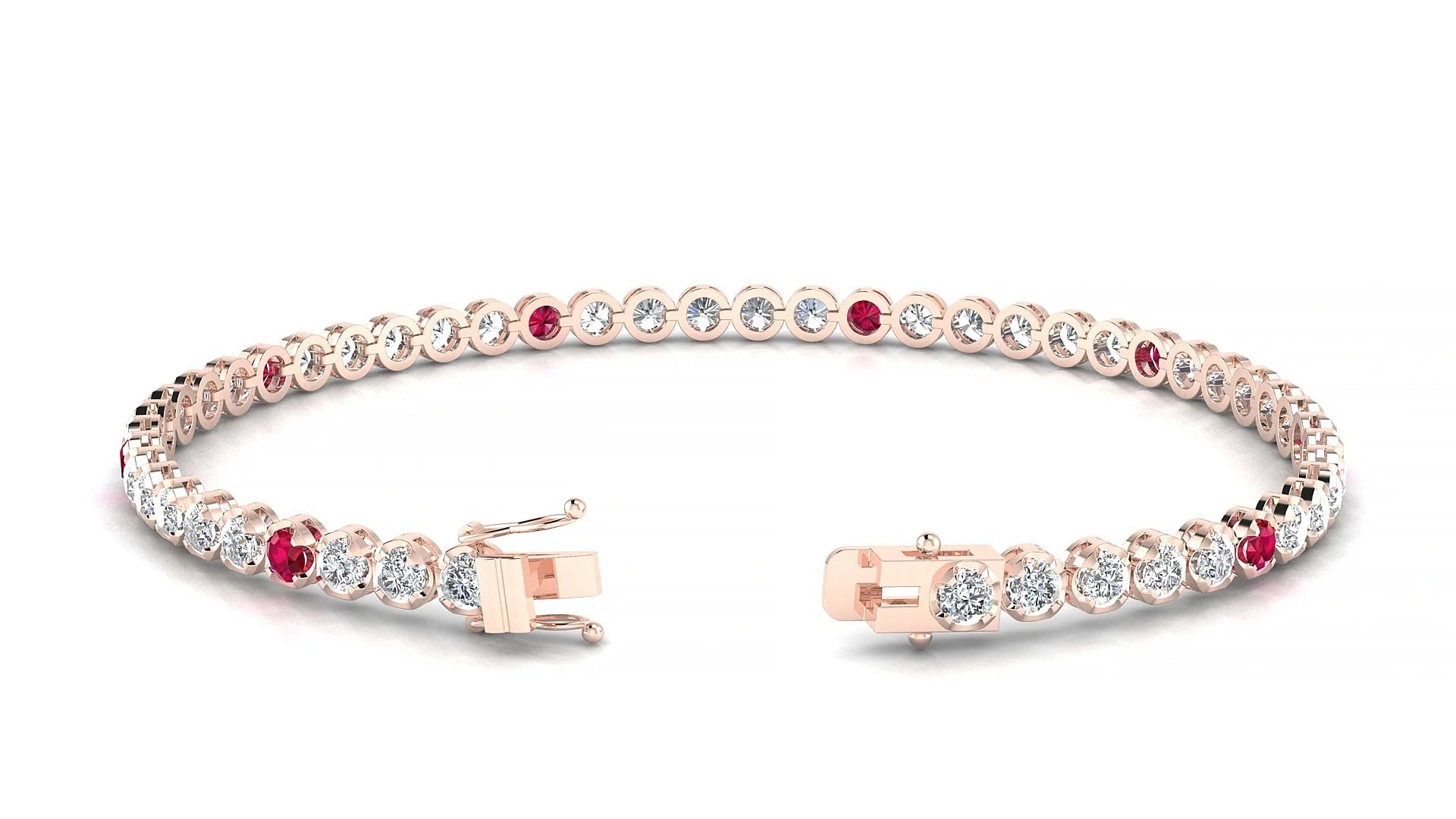 Bengal 1-5 | 18k Rose Gold 2.5 mm Round Natural Ruby & Diamond Tennis Bracelet