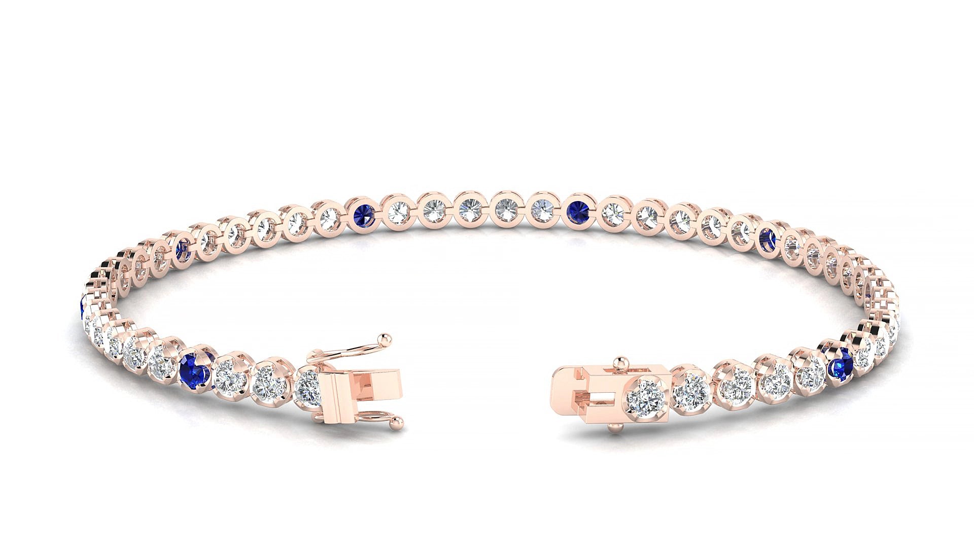 Bengal 1-5 | 18k Rose Gold 2.5 mm Round Natural Sapphire & Diamond 15 cm Tennis Bracelet