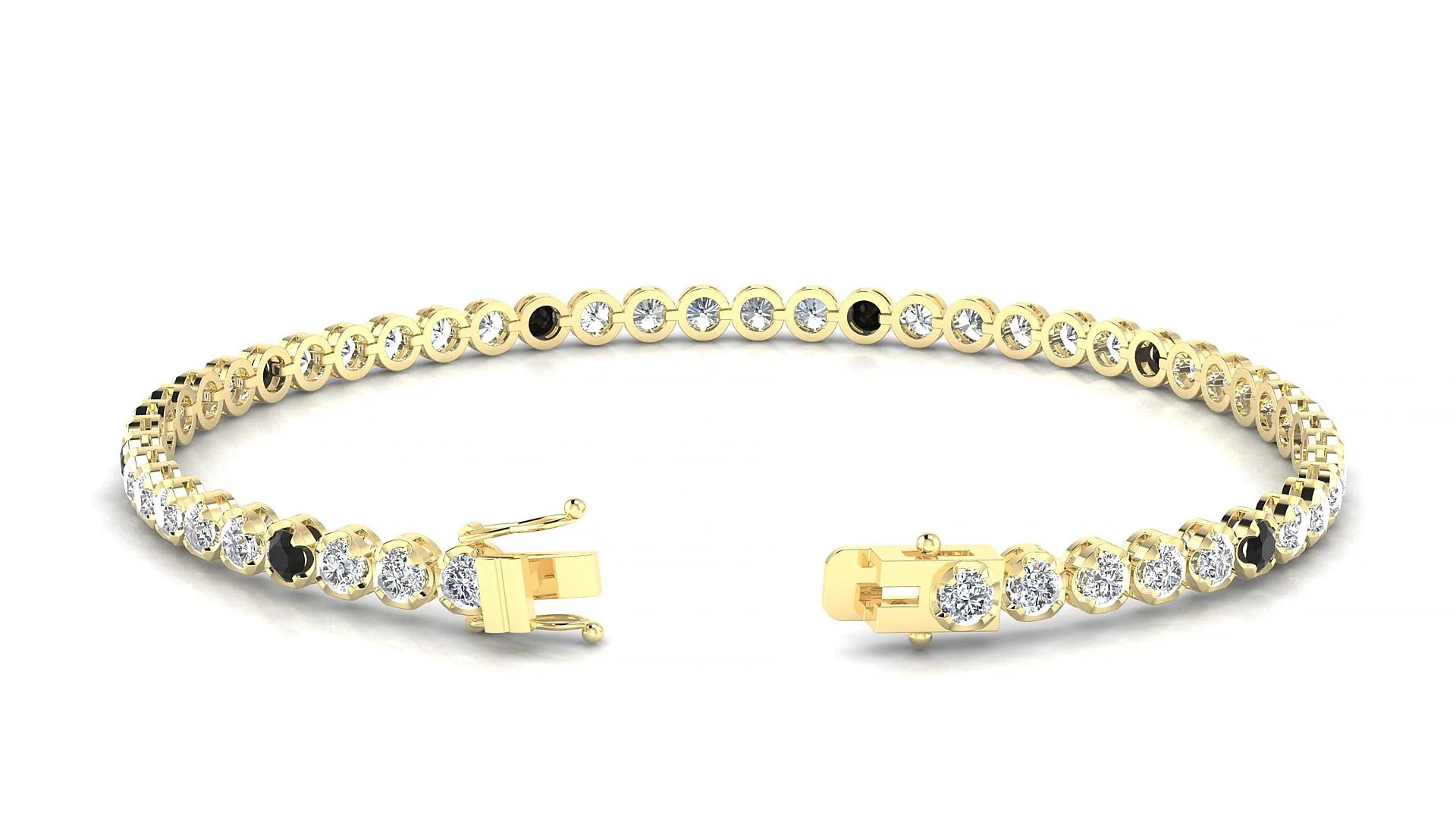 Bengal 1-5 | 18k Yellow Gold 2.5 mm Round Natural Black Diamond & Diamond Tennis Bracelet