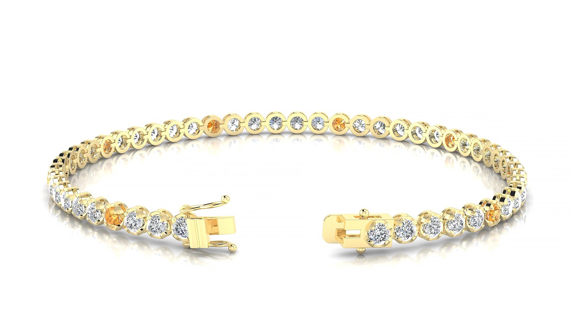 Bengal 1-5 | 18k Yellow Gold 2.5 mm Round Natural Citrine & Diamond 15 cm Tennis Bracelet