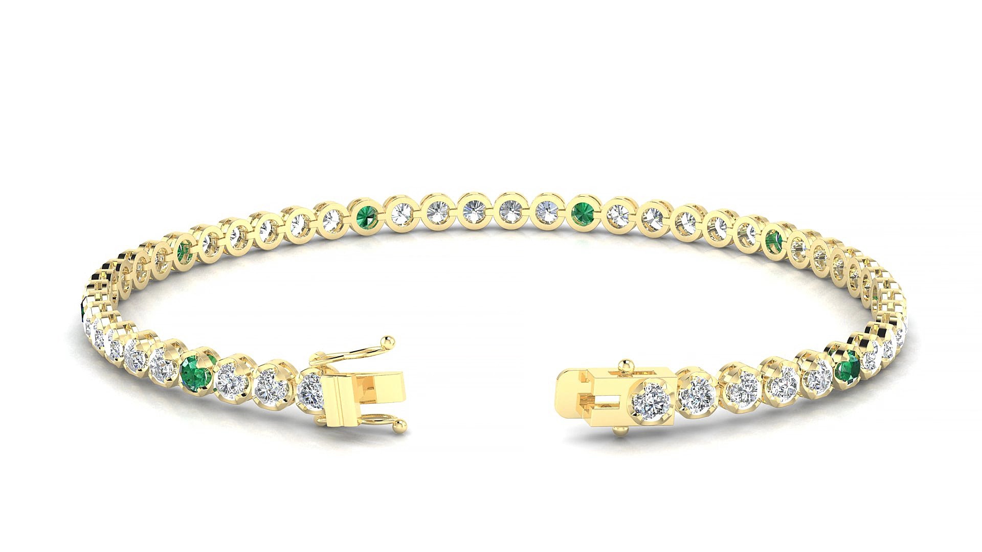 Bengal 1-5 | 18k Yellow Gold 2.5 mm Round Natural Emerald & Diamond 17 cm Tennis Bracelet
