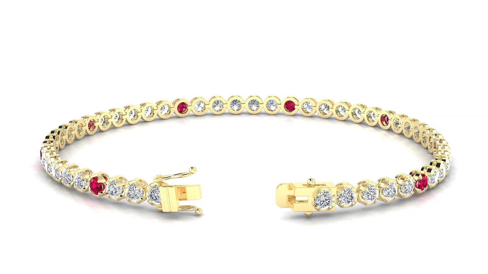 Bengal 1-5 | 18k Yellow Gold 2.5 mm Round Natural Ruby & Diamond 15 cm Tennis Bracelet