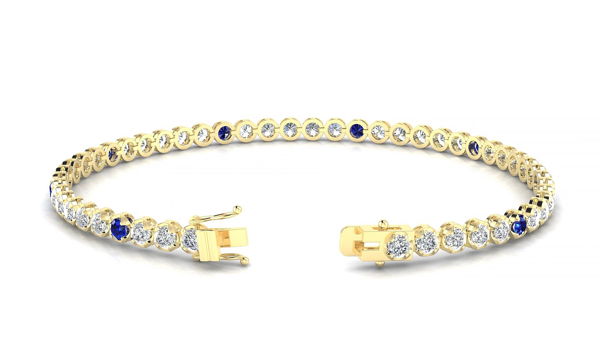 Bengal 1-5 | 18k Yellow Gold 2.5 mm Round Natural Sapphire & Diamond 18 cm Tennis Bracelet