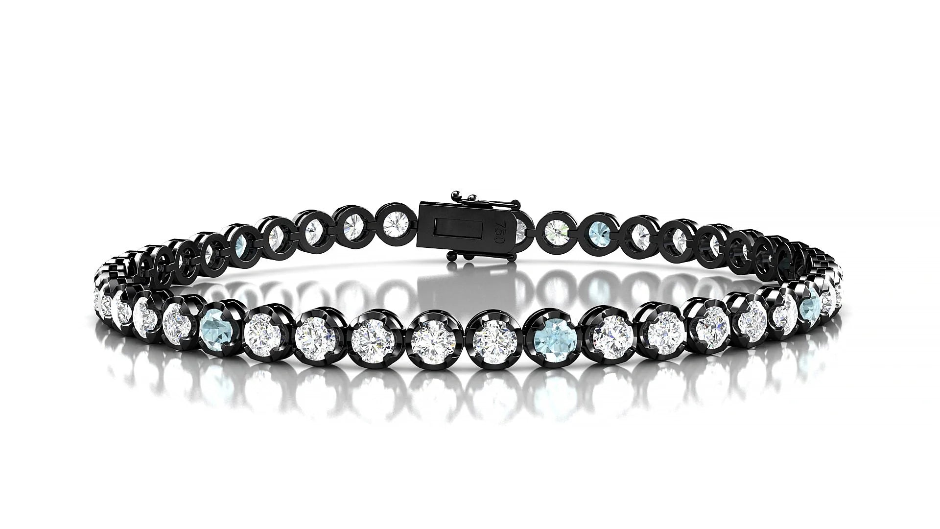 Bengal 1-5 | 18k Black Gold 3 mm Round Natural Aquamarine & Diamond Tennis Bracelet