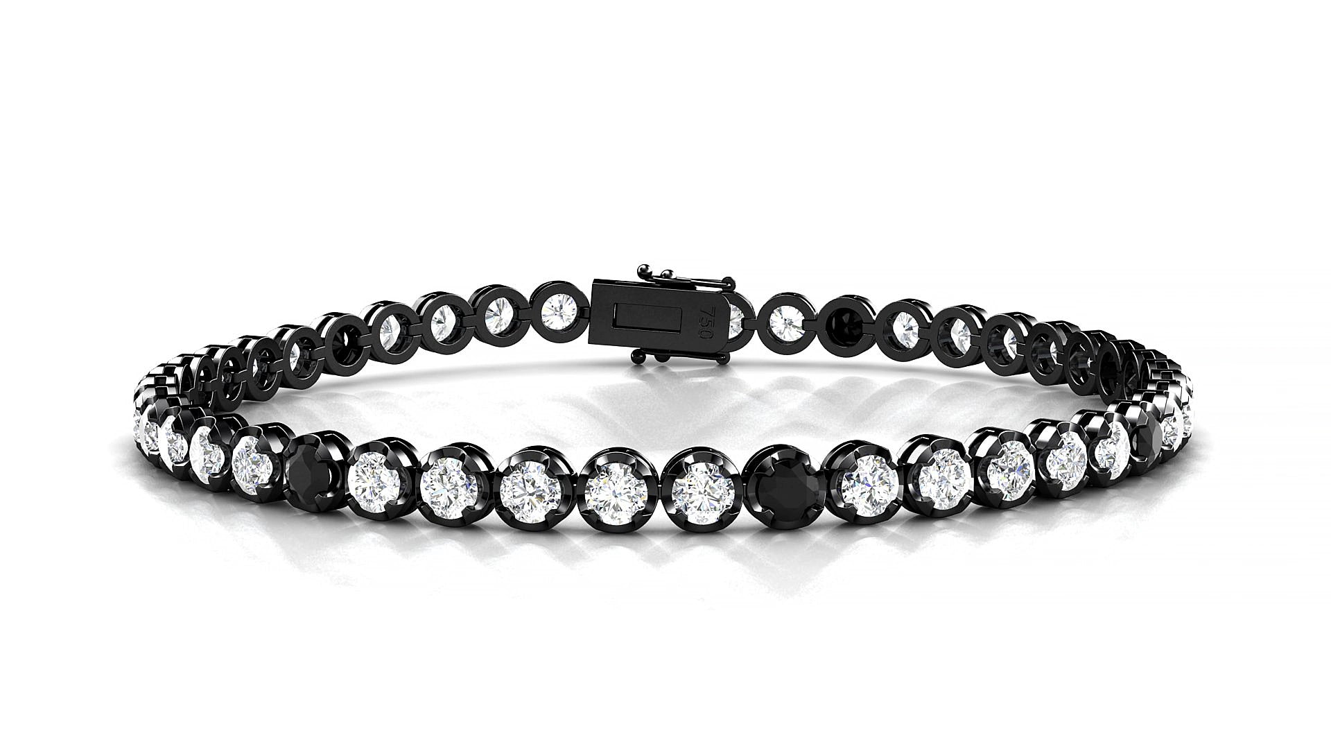 Bengal 1-5 | 18k Black Gold 3 mm Round Natural Black Diamond & Diamond 16 cm Tennis Bracelet