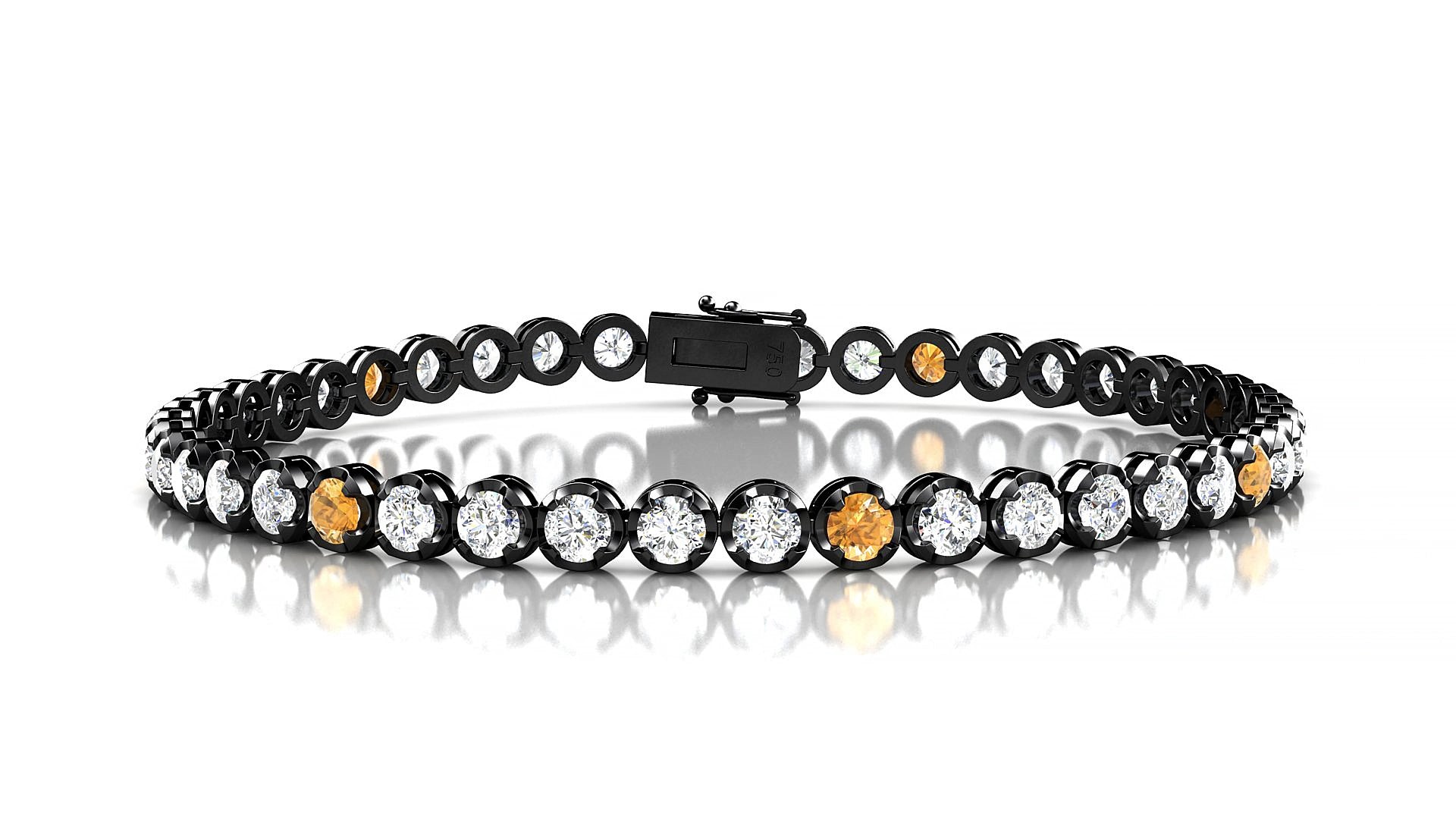 Bengal 1-5 | 18k Black Gold 3 mm Round Natural Citrine & Diamond 20 cm Tennis Bracelet