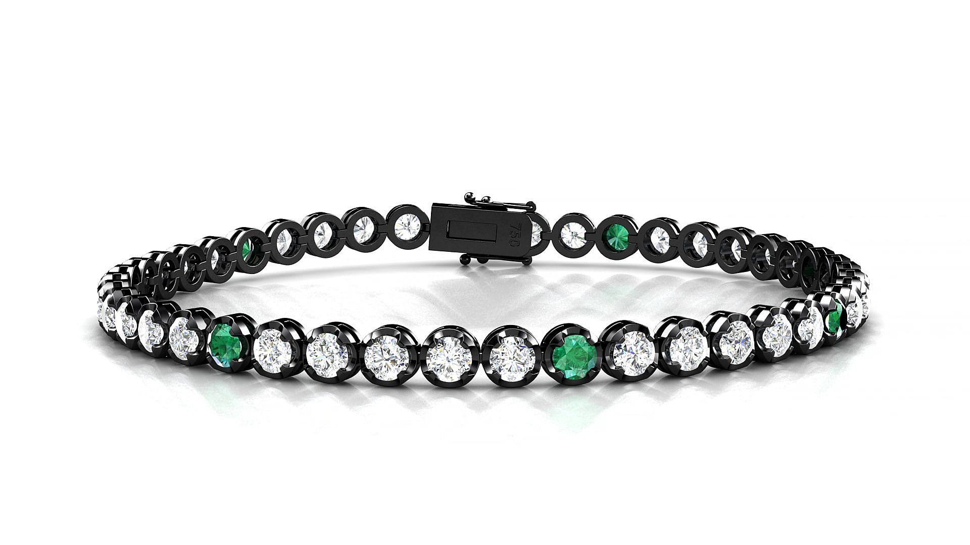 Bengal 1-5 | 18k Black Gold 3 mm Round Natural Emerald & Diamond 20 cm Tennis Bracelet