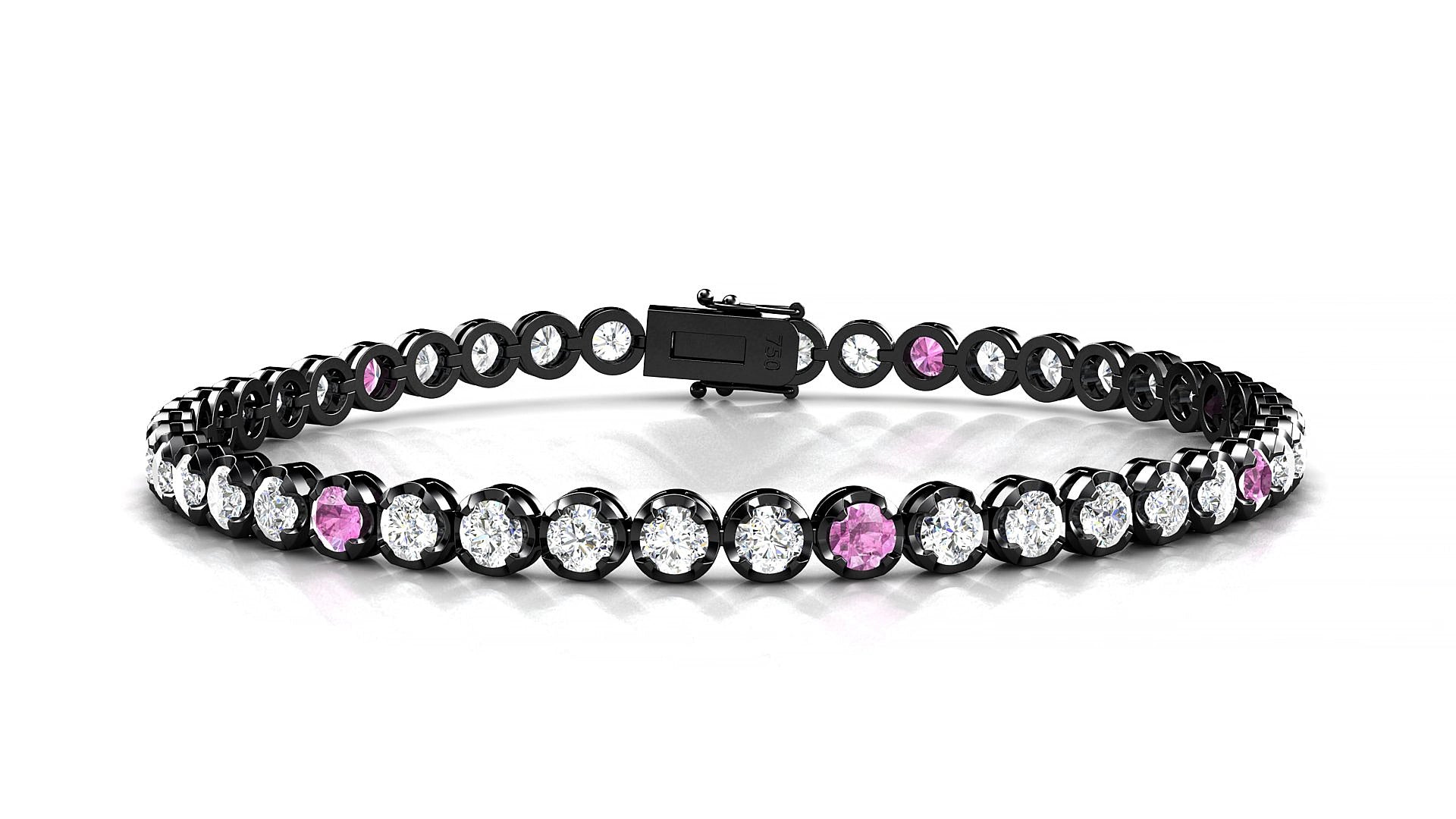 Bengal 1-5 | 18k Black Gold 3 mm Round Natural Pink Sapphire & Diamond 19 cm Tennis Bracelet