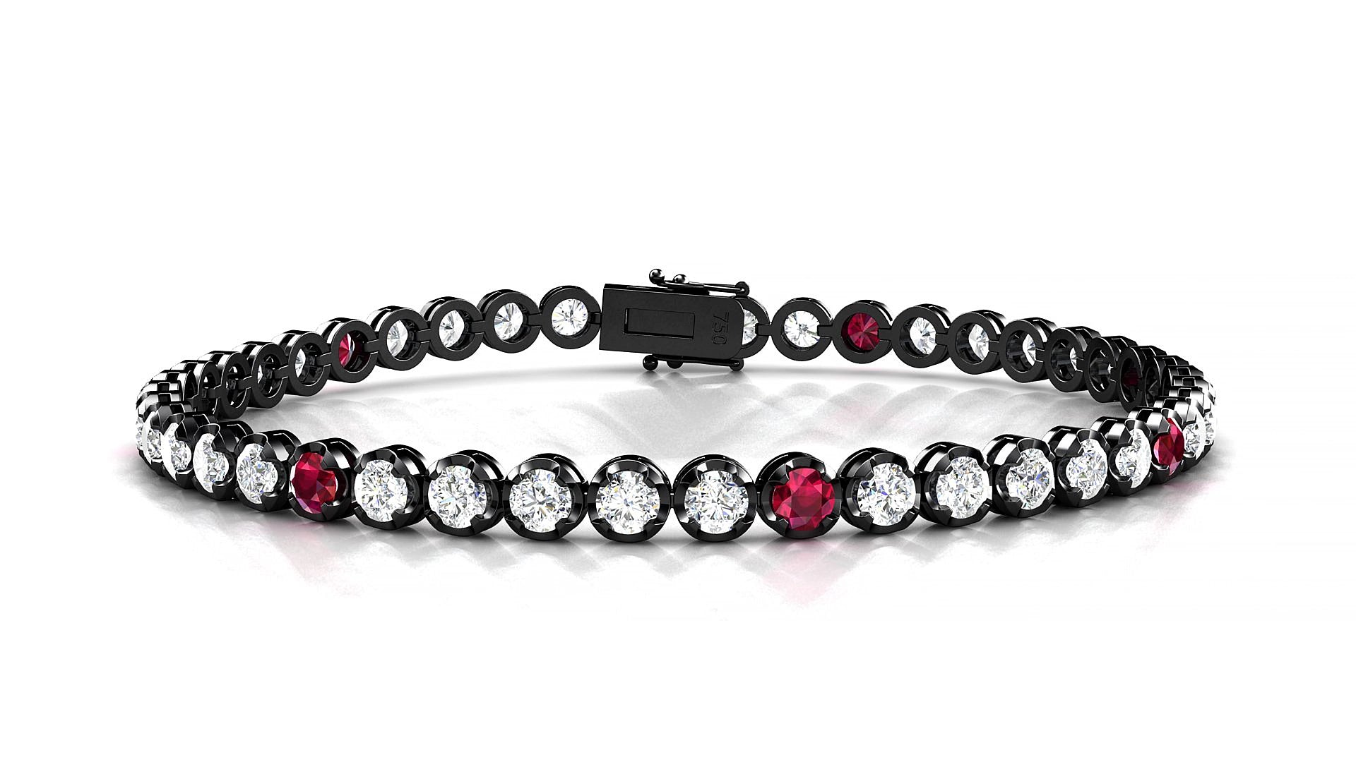 Bengal 1-5 | 18k Black Gold 3 mm Round Natural Ruby & Diamond 16 cm Tennis Bracelet