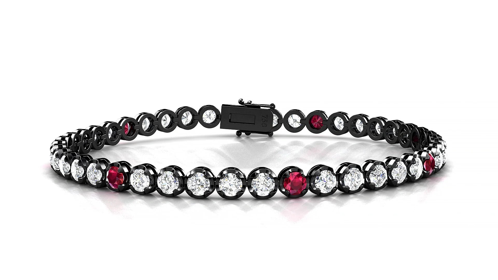 Bengal 1-5 | 18k Black Gold 3 mm Round Natural Ruby & Diamond Tennis Bracelet