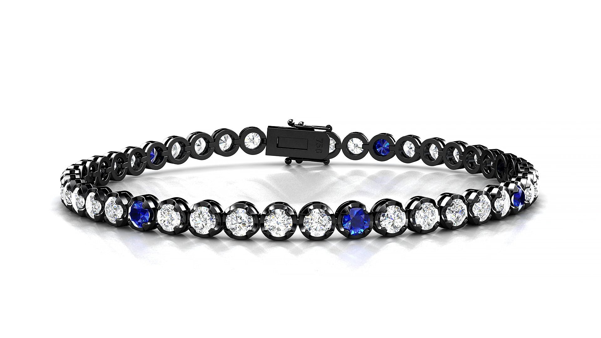 Bengal 1-5 | 18k Black Gold 3 mm Round Natural Sapphire & Diamond 17 cm Tennis Bracelet