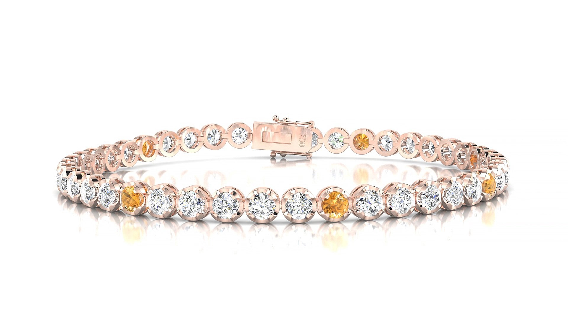 Bengal 1-5 | 18k Rose Gold 3 mm Round Natural Citrine & Diamond 15 cm Tennis Bracelet