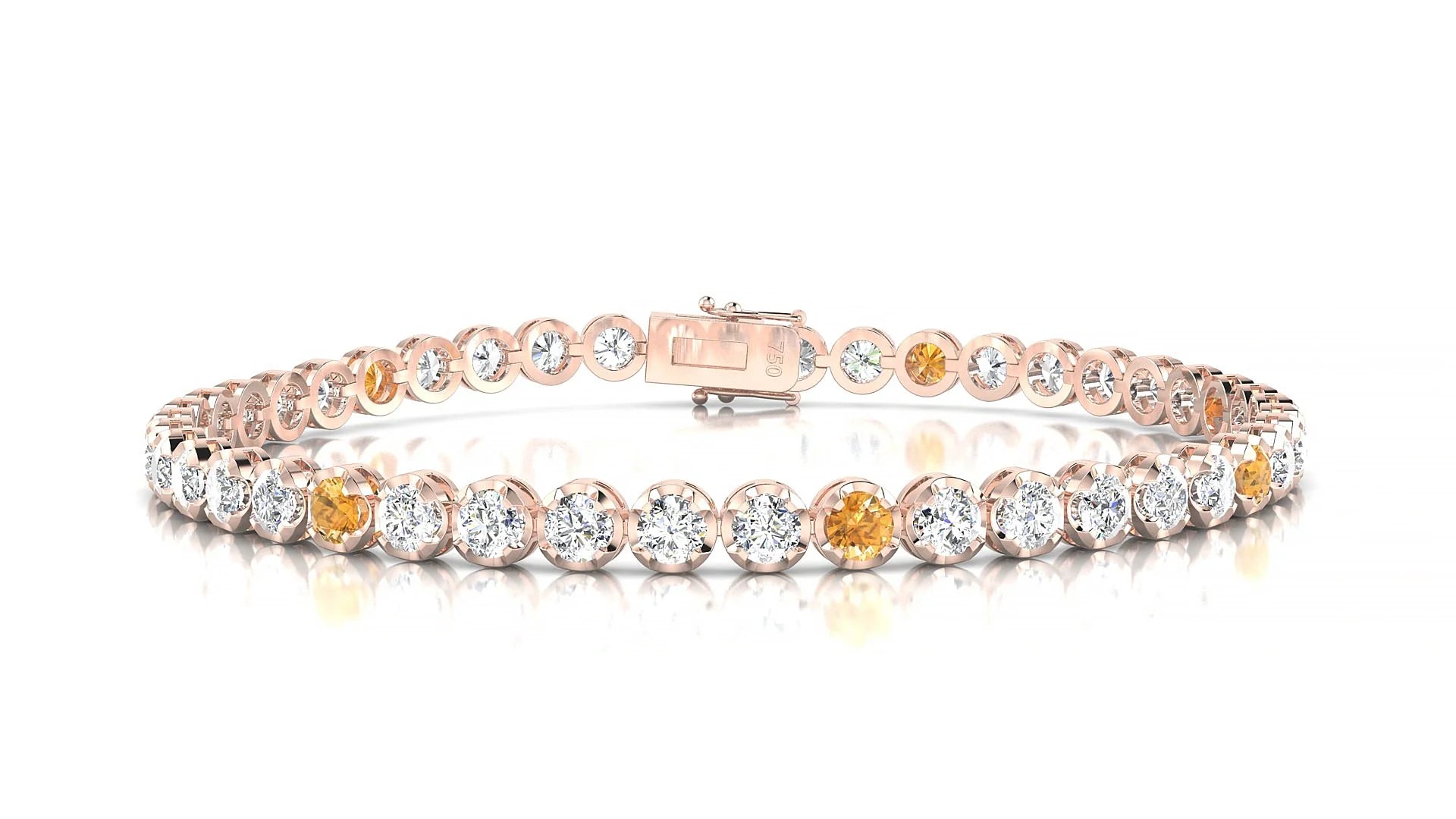 Bengal 1-5 | 18k Rose Gold 3 mm Round Natural Citrine & Diamond Tennis Bracelet