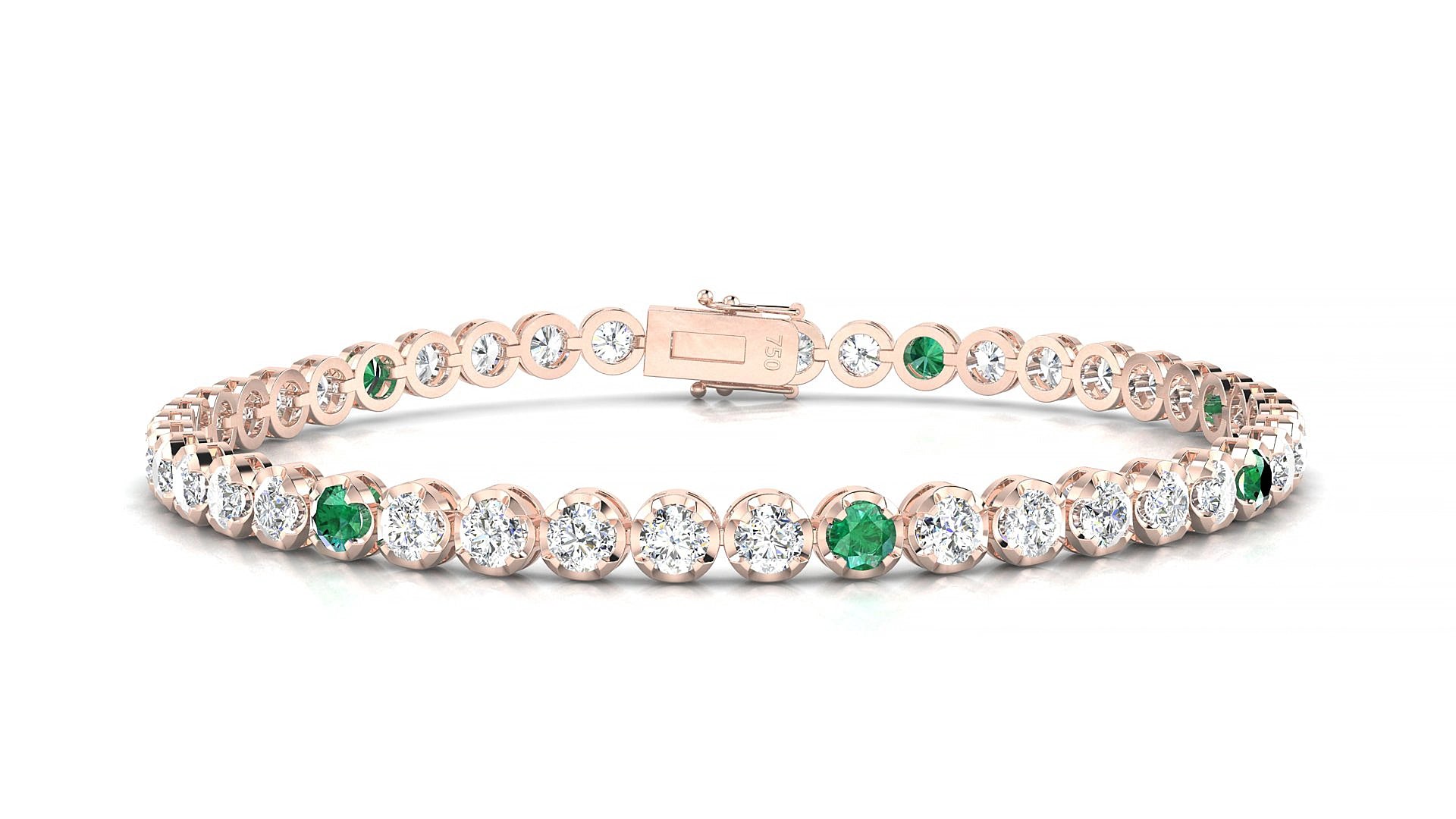 Bengal 1-5 | 18k Rose Gold 3 mm Round Natural Emerald & Diamond 16 cm Tennis Bracelet