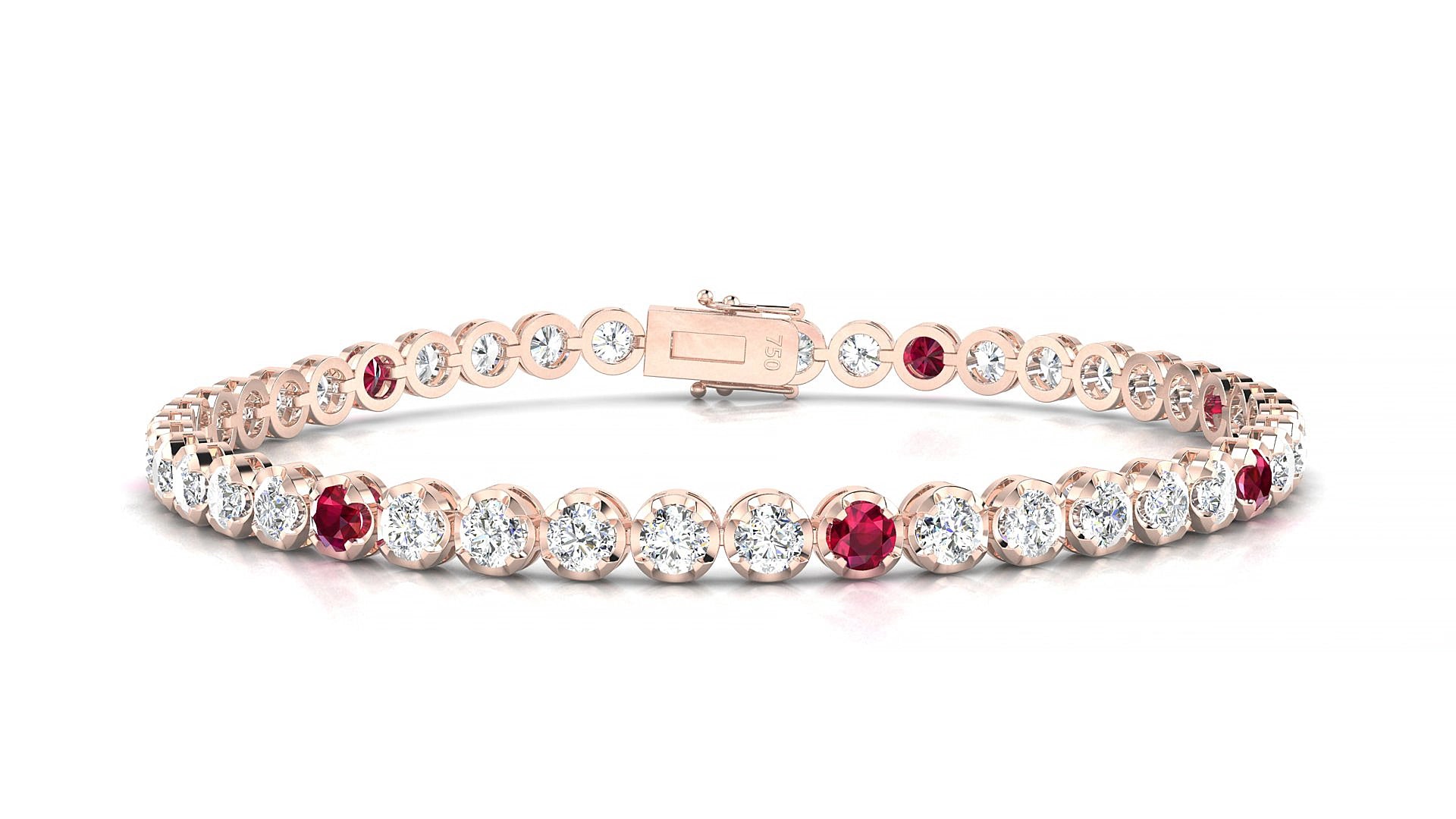 Bengal 1-5 | 18k Rose Gold 3 mm Round Natural Ruby & Diamond 17 cm Tennis Bracelet