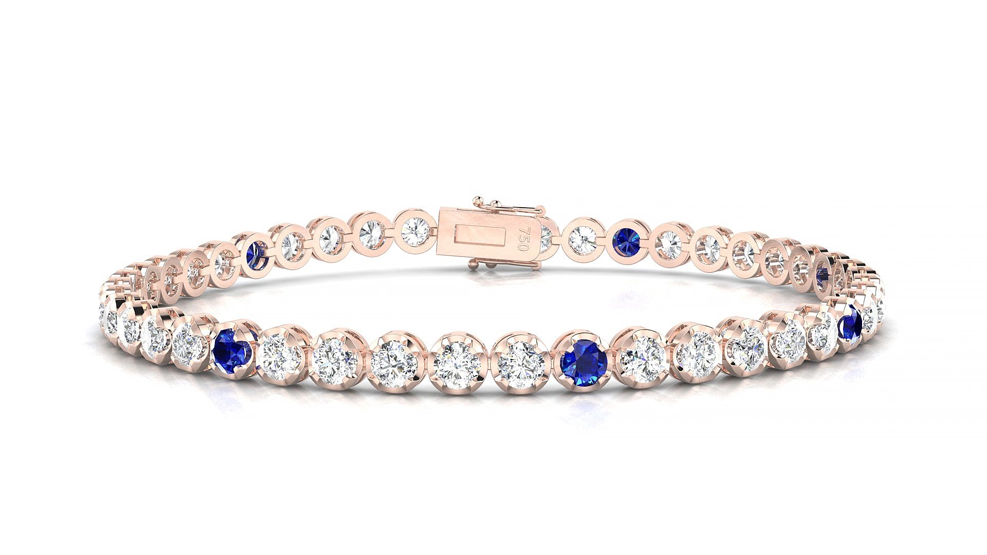 Bengal 1-5 | 18k Rose Gold 3 mm Round Natural Sapphire & Diamond 15 cm Tennis Bracelet