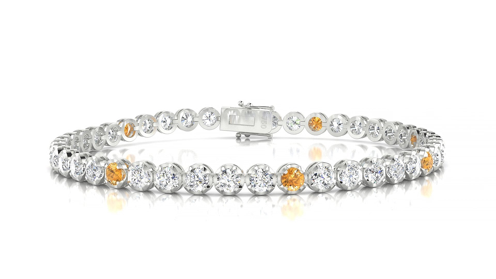 Bengal 1-5 | 18k White Gold 3 mm Round Natural Citrine & Diamond 15 cm Tennis Bracelet
