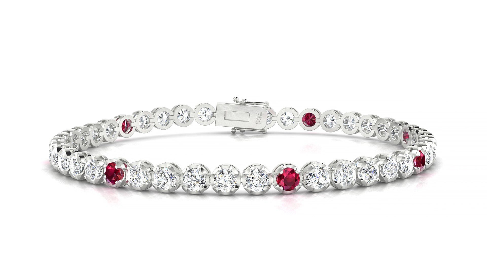 Bengal 1-5 | 18k White Gold 3 mm Round Natural Ruby & Diamond 17 cm Tennis Bracelet