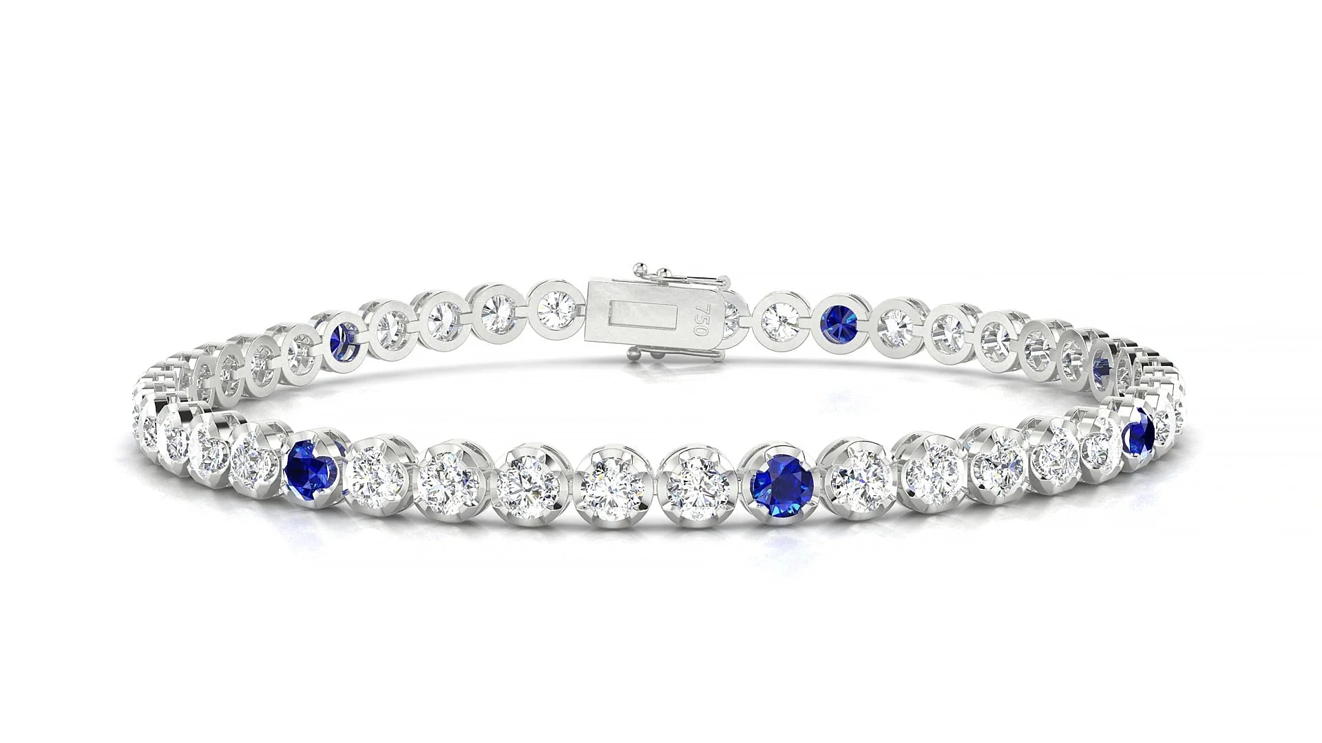 Bengal 1-5 | 18k White Gold 3 mm Round Natural Sapphire & Diamond Tennis Bracelet
