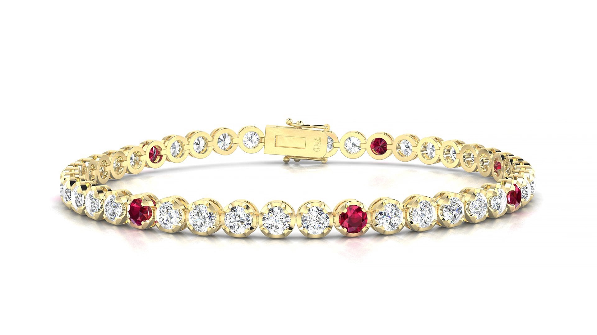 Bengal 1-5 | 18k Yellow Gold 3 mm Round Natural Ruby & Diamond 18 cm Tennis Bracelet