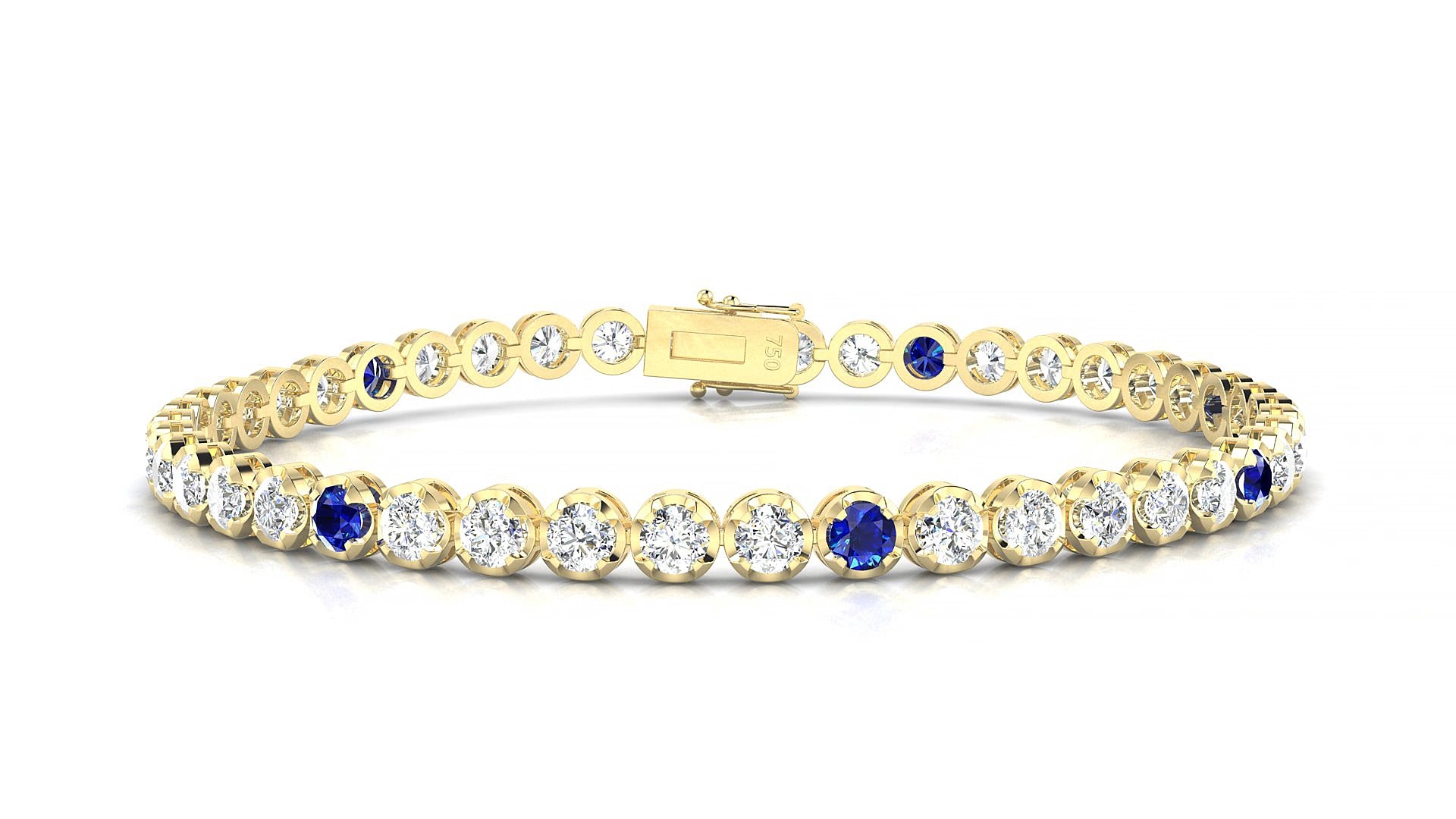 Bengal 1-5 | 18k Yellow Gold 3 mm Round Natural Sapphire & Diamond 16 cm Tennis Bracelet