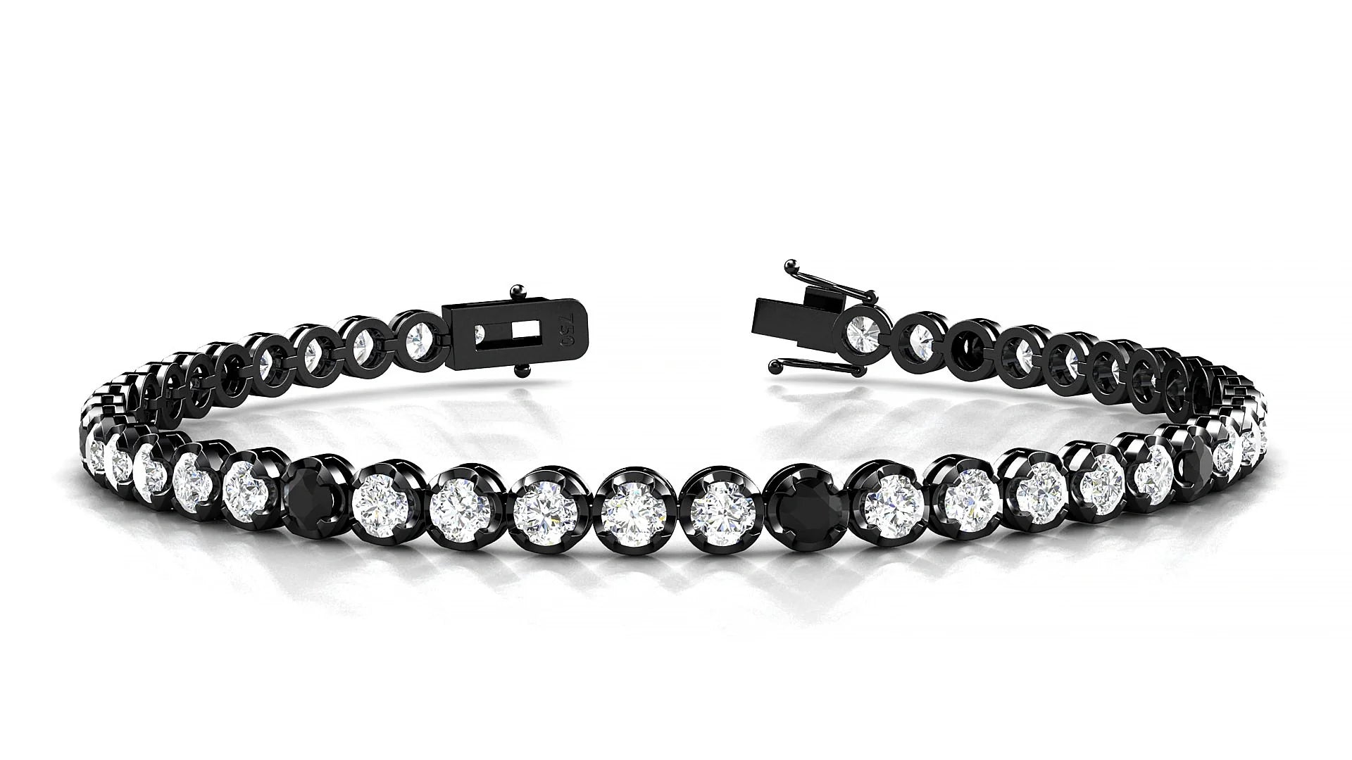 Bengal 1-5 | 18k Black Gold 3 mm Round Natural Black Diamond & Diamond Tennis Bracelet