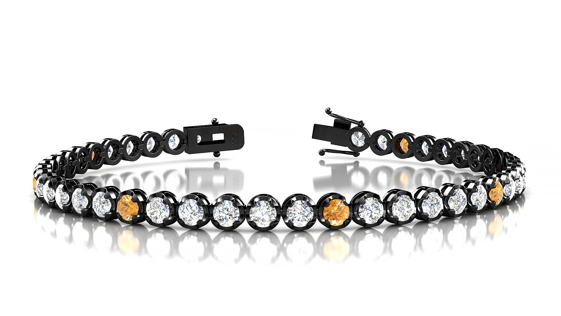 Bengal 1-5 | 18k Black Gold 3 mm Round Natural Citrine & Diamond 19 cm Tennis Bracelet