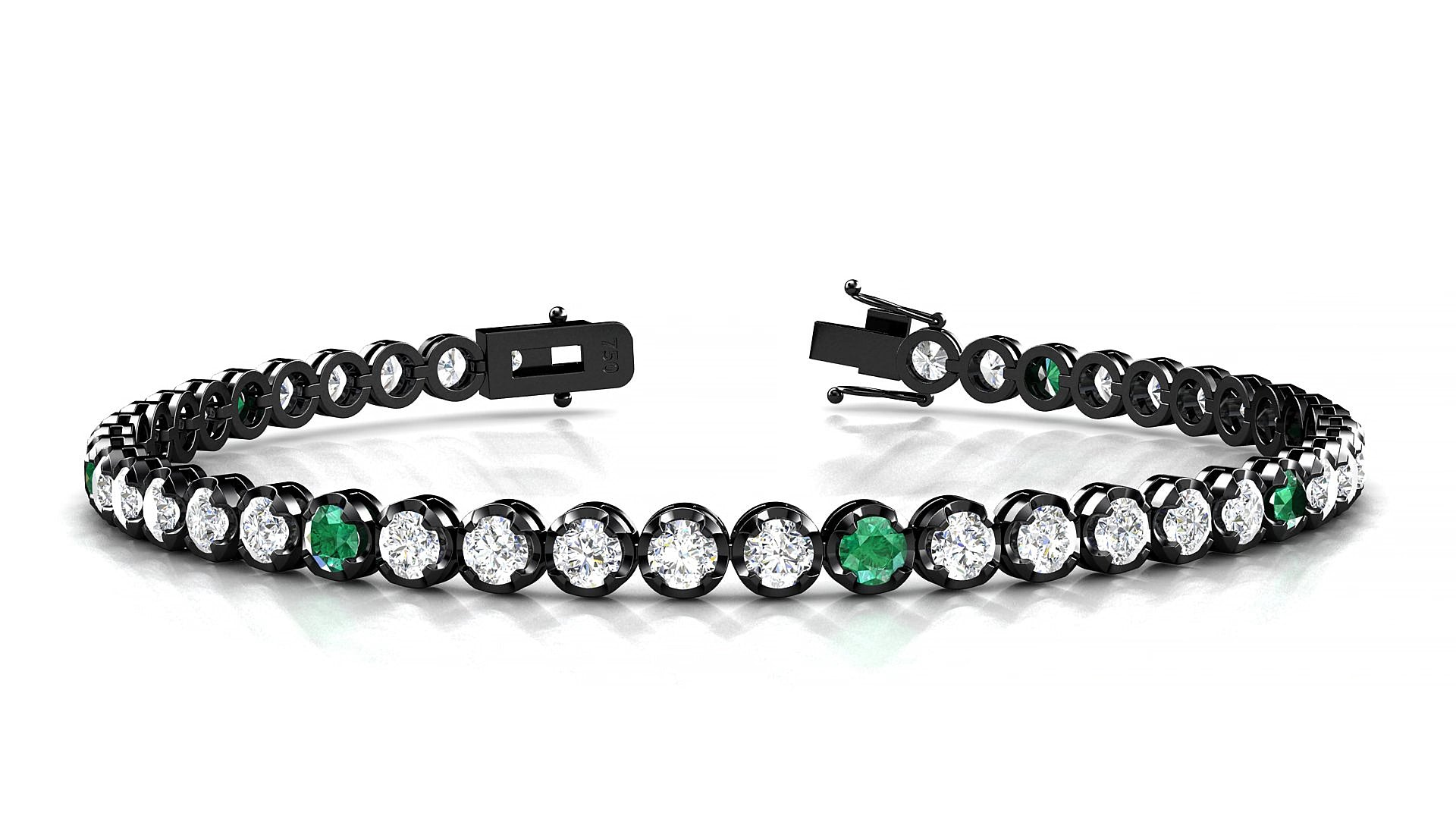 Bengal 1-5 | 18k Black Gold 3 mm Round Natural Emerald & Diamond 17 cm Tennis Bracelet