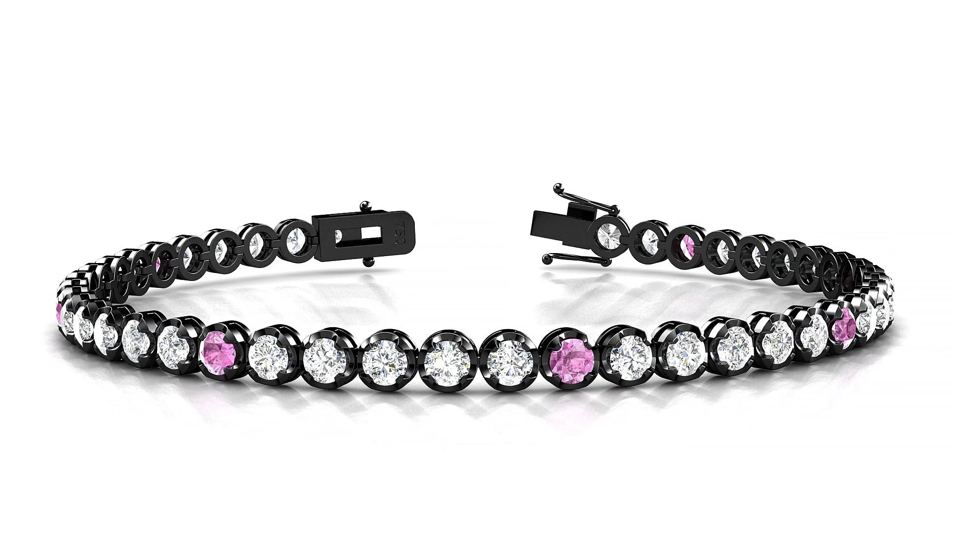 Bengal 1-5 | 18k Black Gold 3 mm Round Natural Pink Sapphire & Diamond Tennis Bracelet