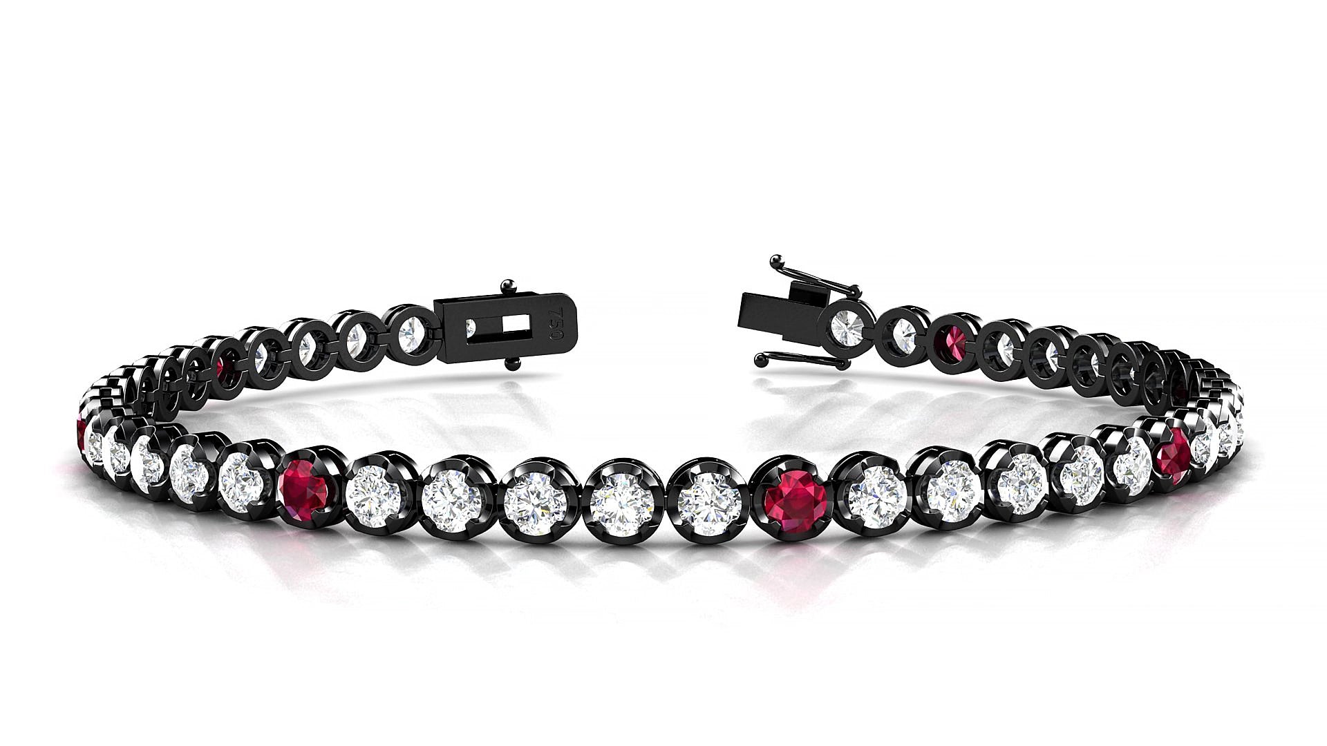 Bengal 1-5 | 18k Black Gold 3 mm Round Natural Ruby & Diamond 18 cm Tennis Bracelet