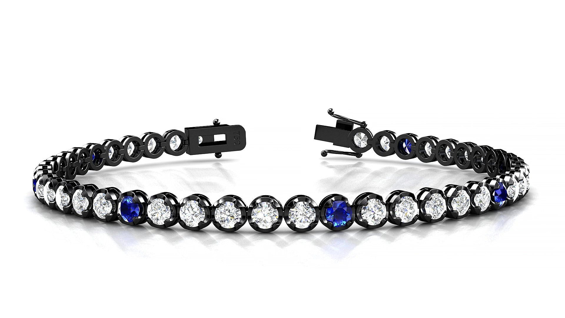 Bengal 1-5 | 18k Black Gold 3 mm Round Natural Sapphire & Diamond 15 cm Tennis Bracelet